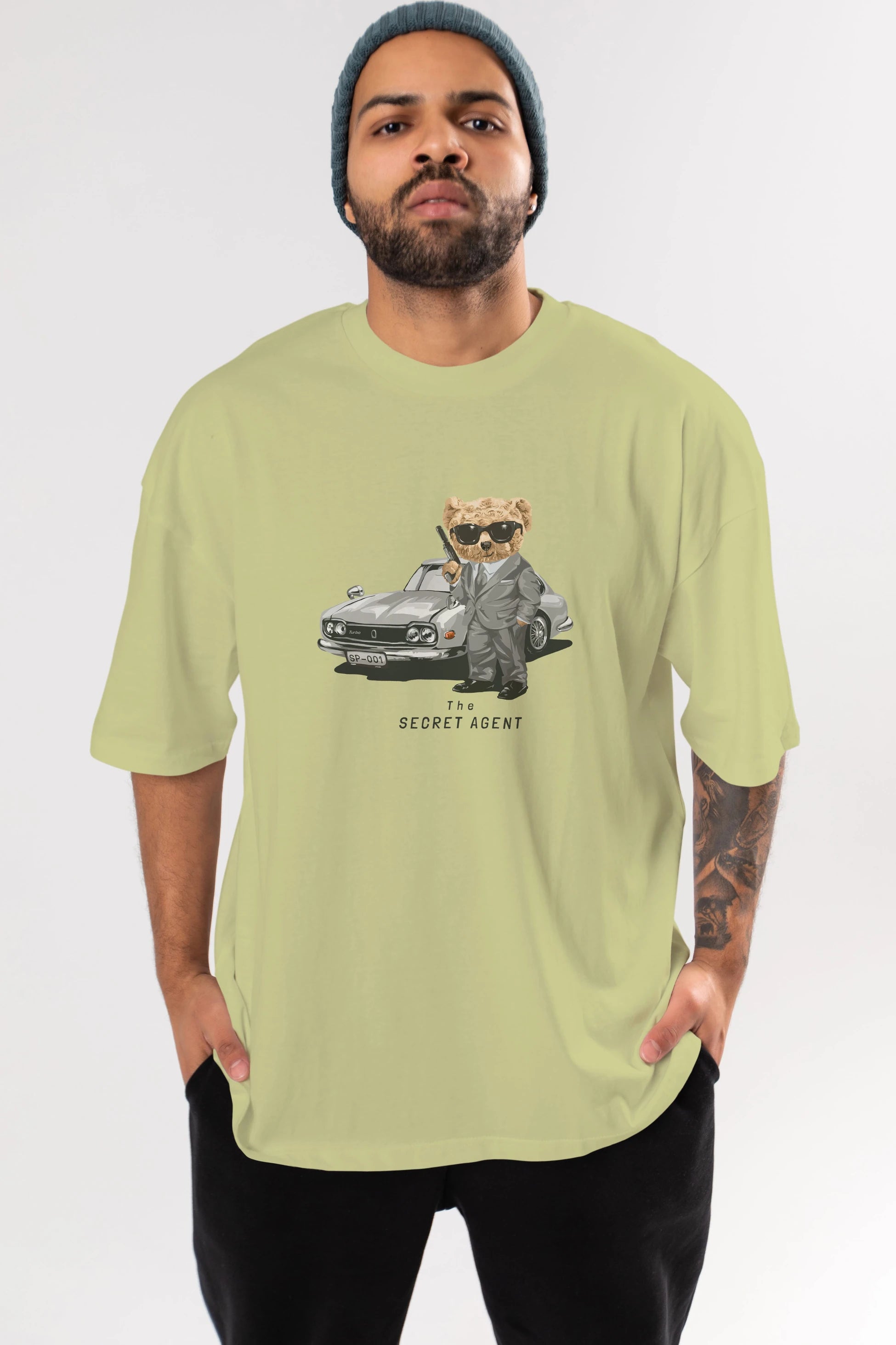 Teddy Bear The Secret Agent Ön Baskılı Oversize t-shirt Erkek Kadın Unisex %100 Pamuk