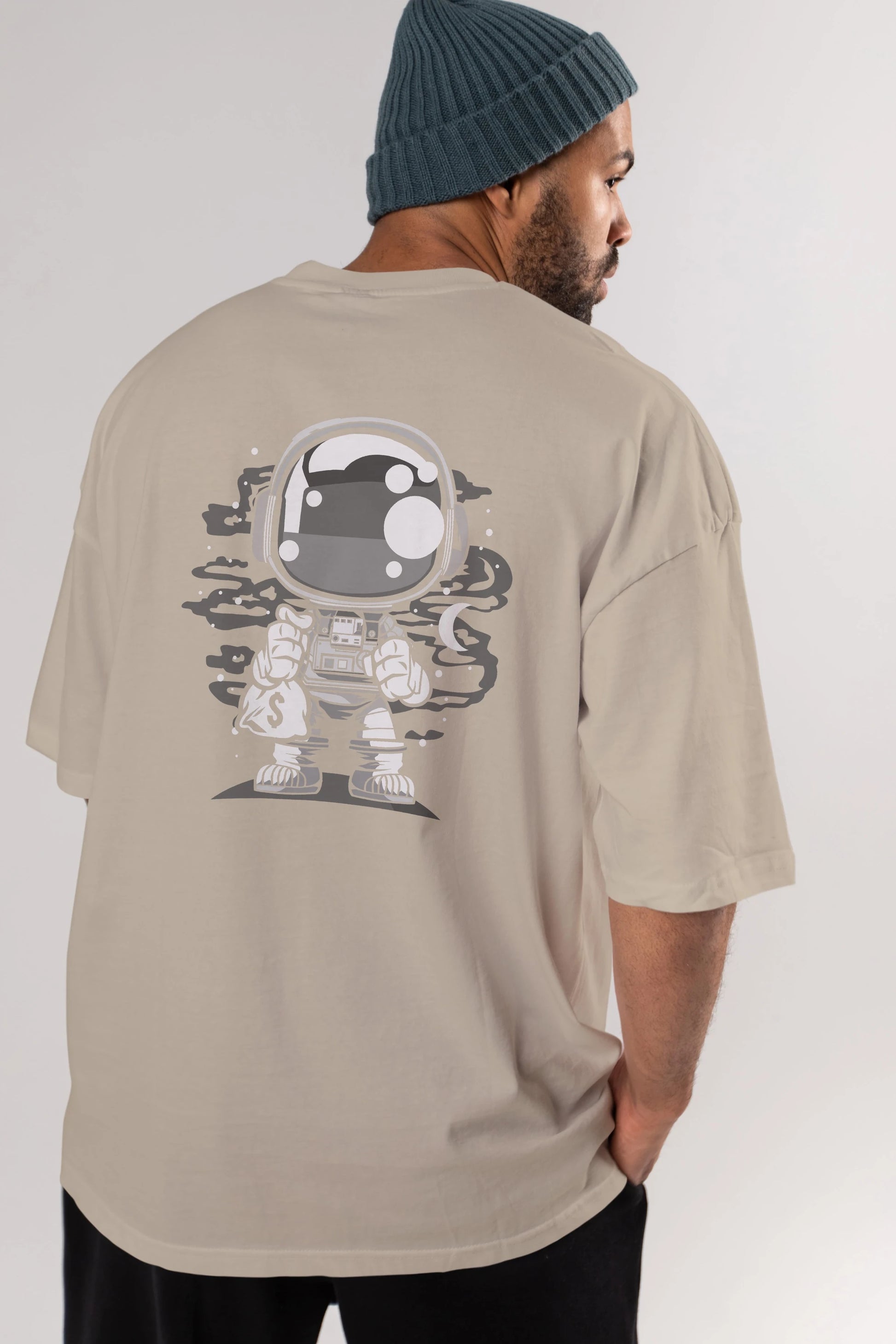 Astronaut Chibi Arka Baskılı Oversize t-shirt Erkek Kadın Unisex