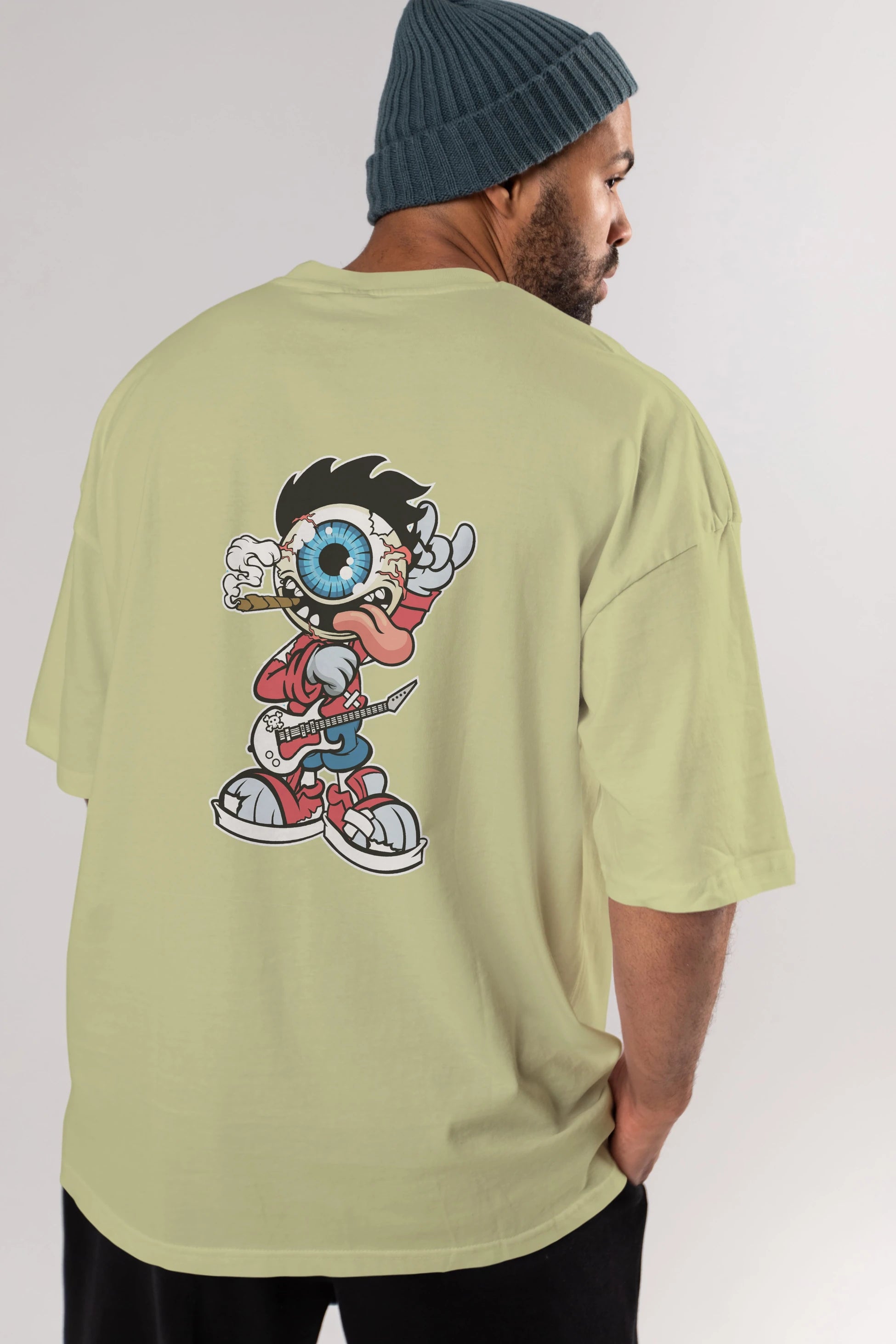 Eyeball Rockstar Arka Baskılı Oversize t-shirt Erkek Kadın Unisex %100 Pamuk tişort