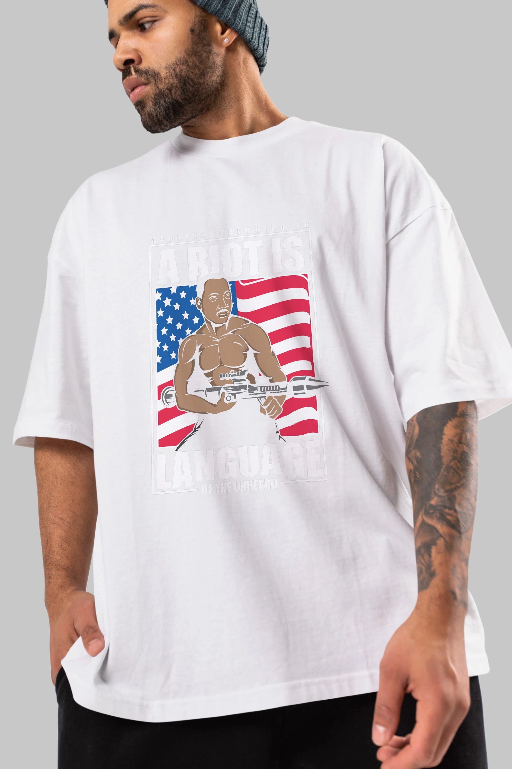 Luther King Jr Rambo Ön Baskılı Oversize t-shirt Erkek Kadın Unisex %100 Pamuk tişort
