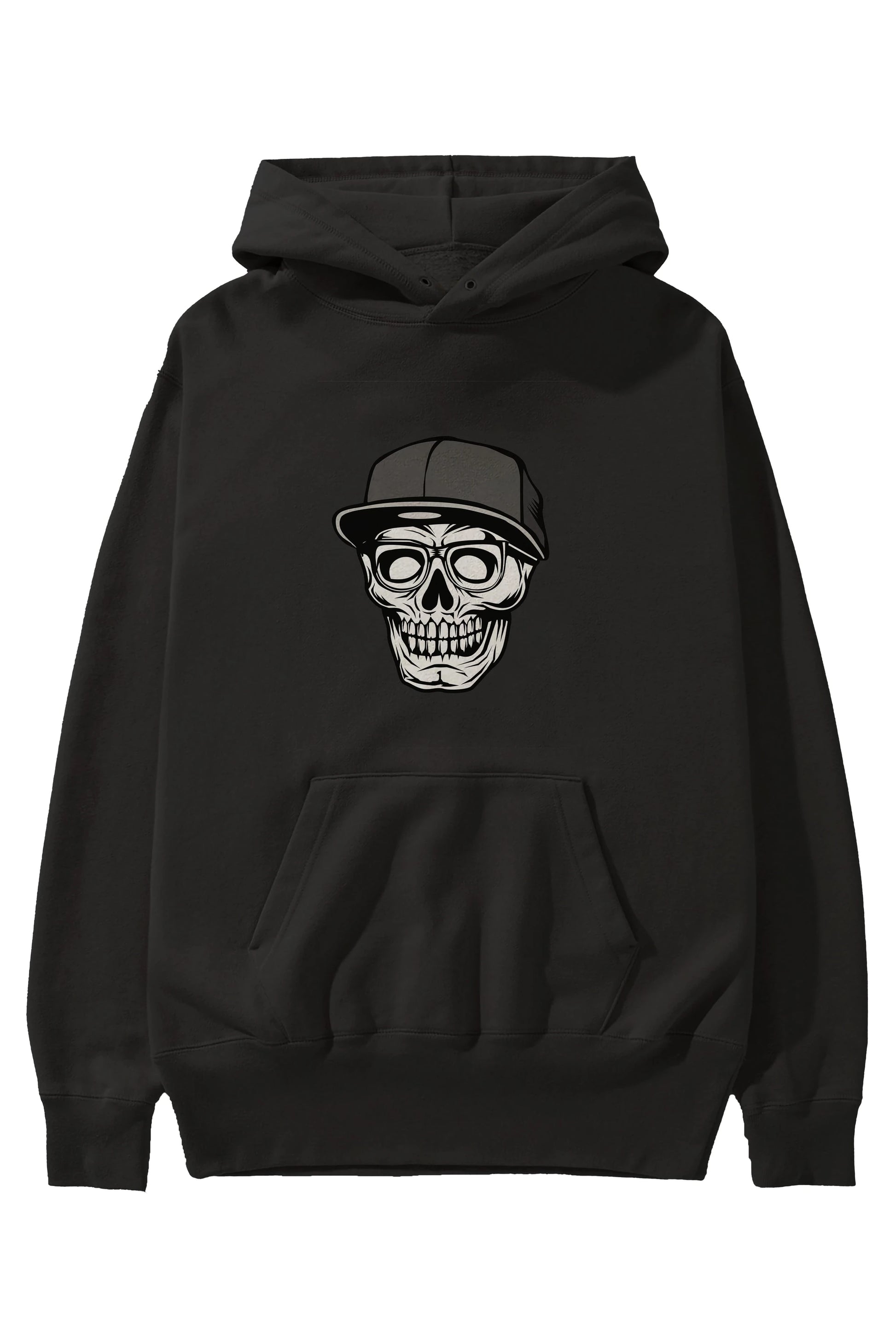 Skull With Hat Ön Baskılı Hoodie Oversize Kapüşonlu Sweatshirt Erkek Kadın Unisex