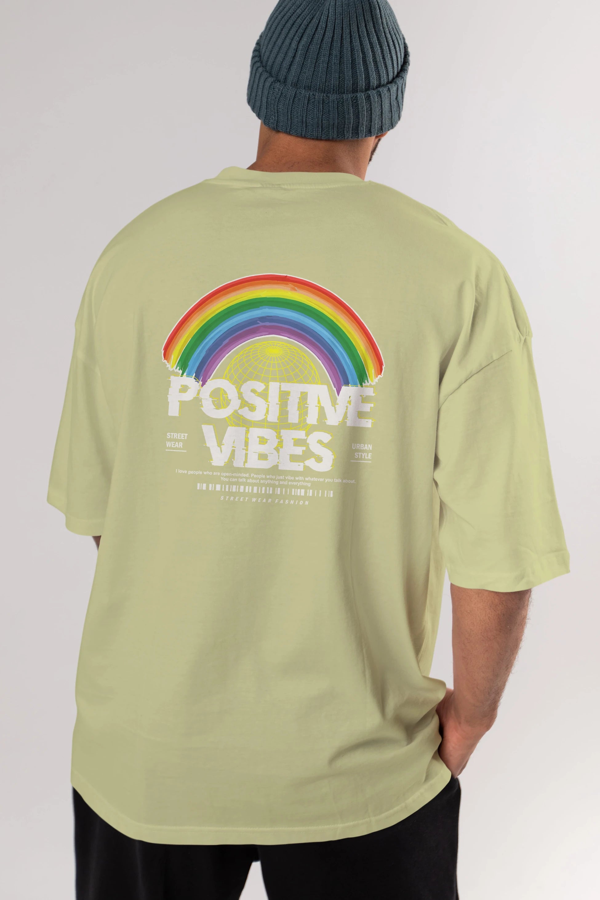 Positive Vibes Arka Baskılı Oversize t-shirt Erkek Kadın Unisex