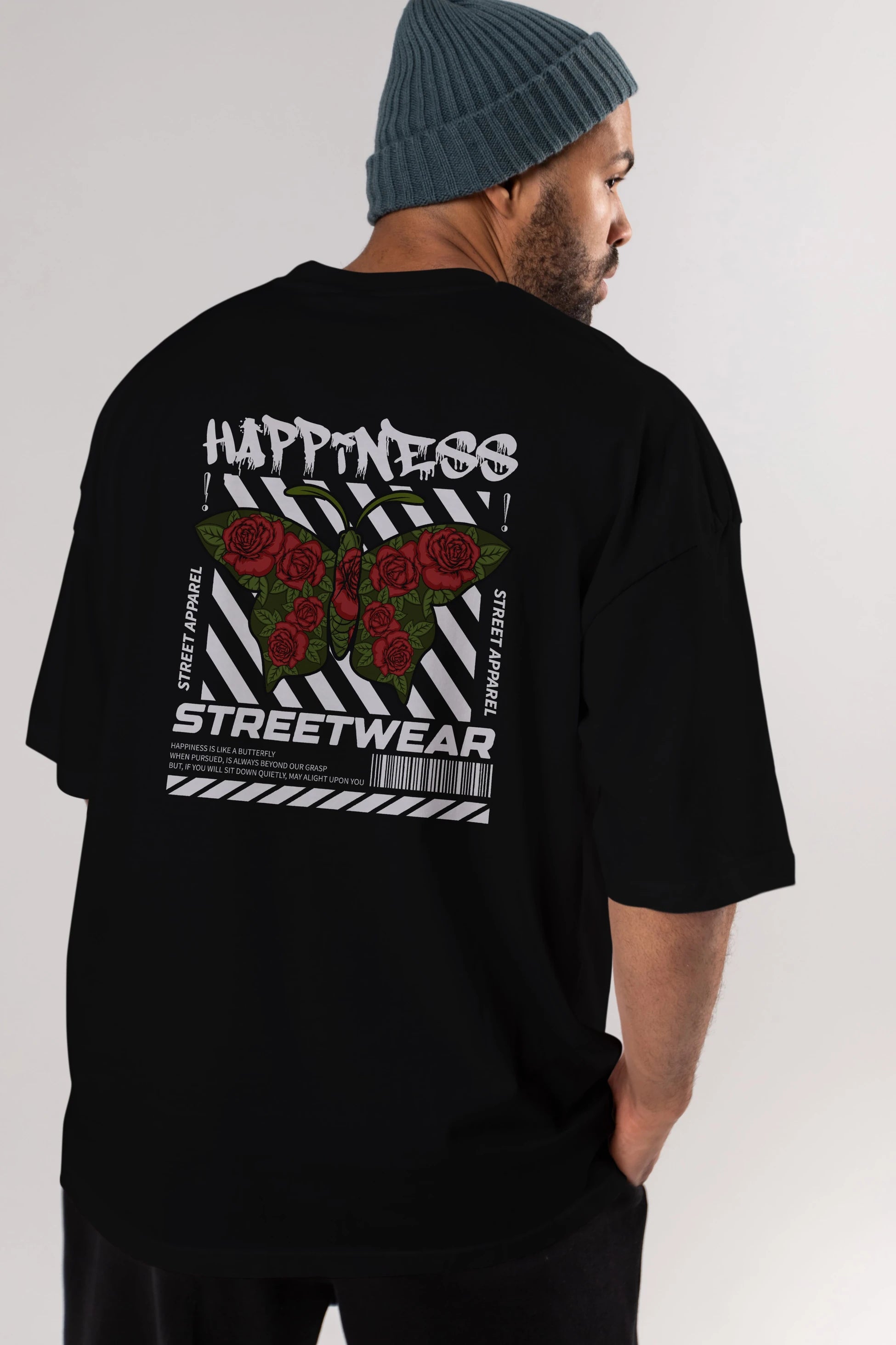 Happiness Streetwear Arka Baskılı Oversize t-shirt Erkek Kadın Unisex