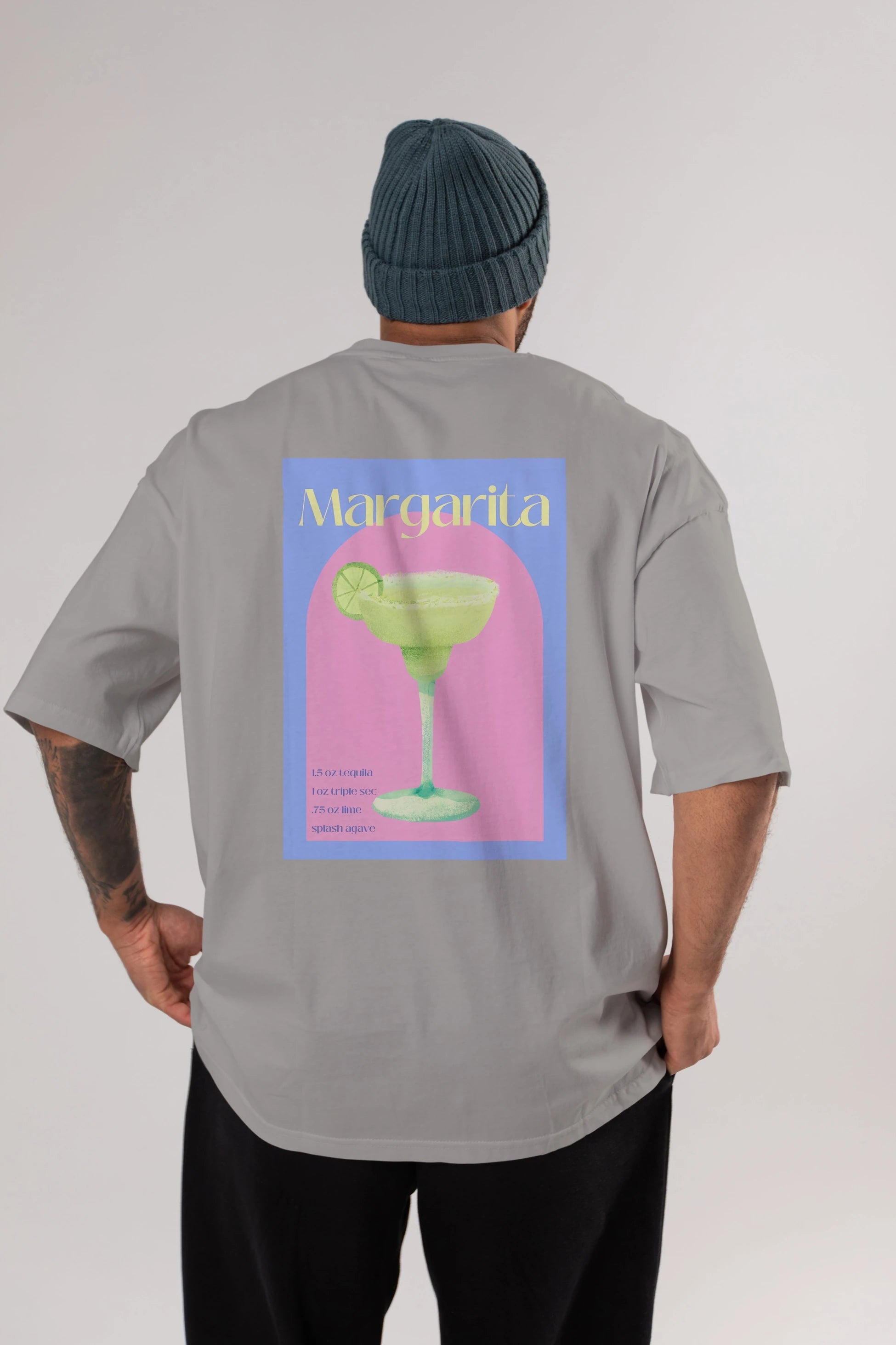 Margarita 6 Arka Baskılı Oversize t-shirt Erkek Kadın Unisex %100 Pamuk Bisiklet Yaka tişort