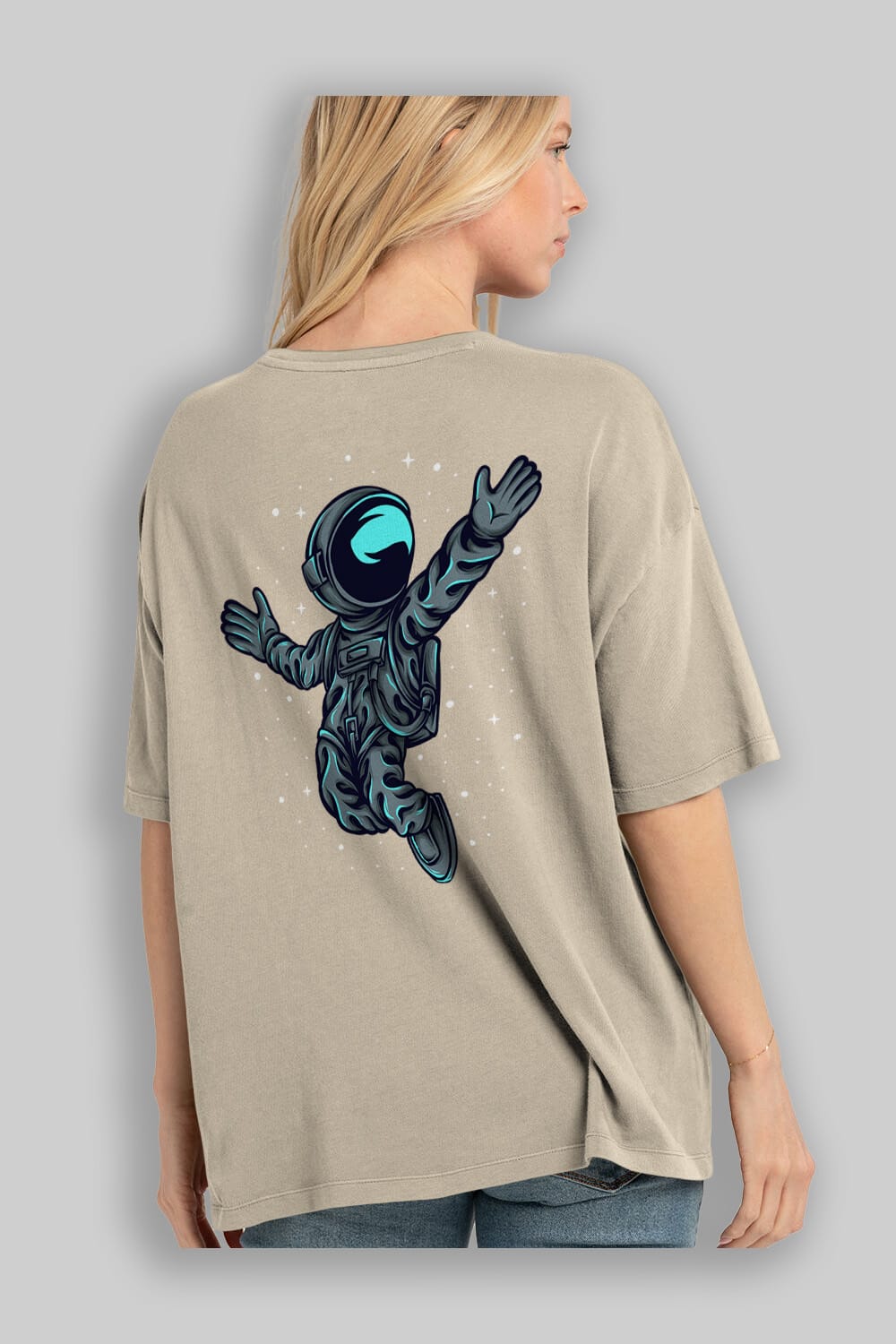 Happy Astronaut Arka Baskılı Oversize t-shirt Erkek Kadın Unisex
