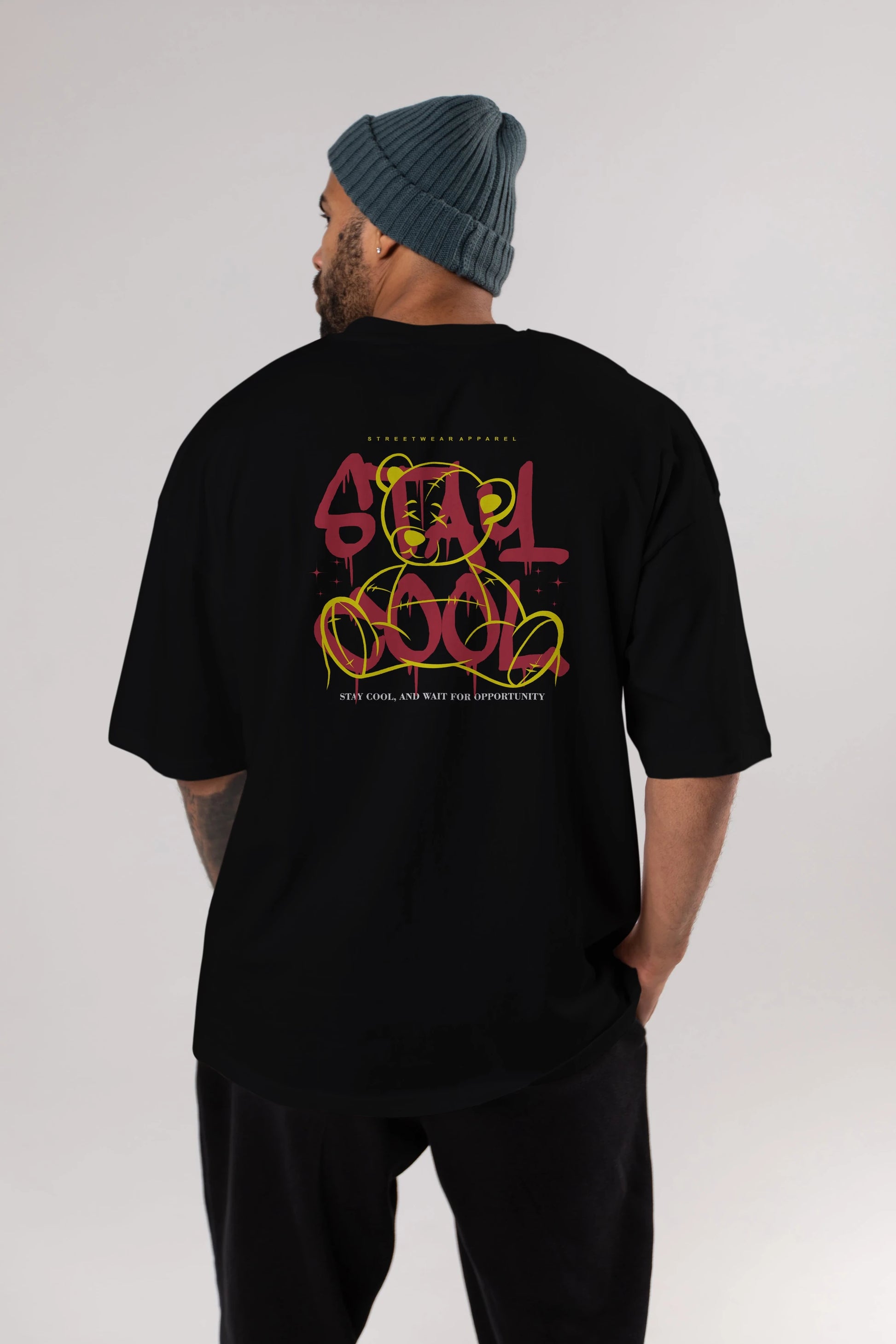 Teddy Bear Stay Cool 2 Arka Baskılı Oversize t-shirt Erkek Kadın Unisex