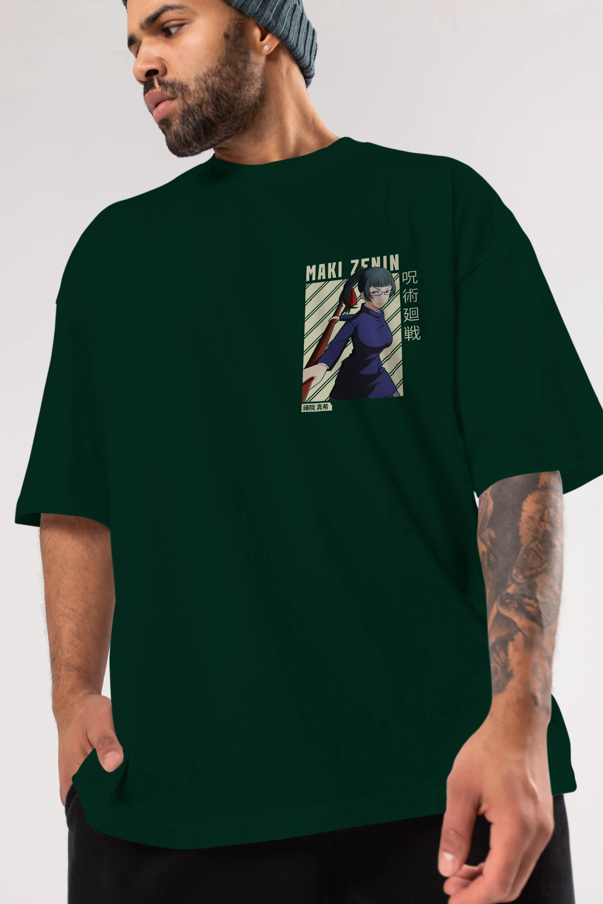 Maki Zenin CHAİNSAWMAN Ön Sol Baskılı Oversize t-shirt Erkek Kadın Unisex %100 Pamuk Bisiklet Yaka tişort