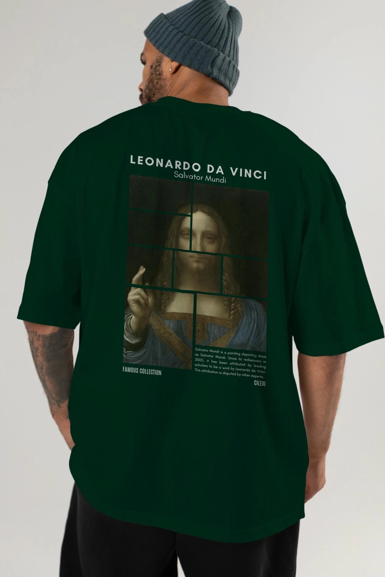 Salvador Mundi Arka Baskılı Oversize t-shirt Erkek Kadın Bisiklet Yaka Pamuk tişort