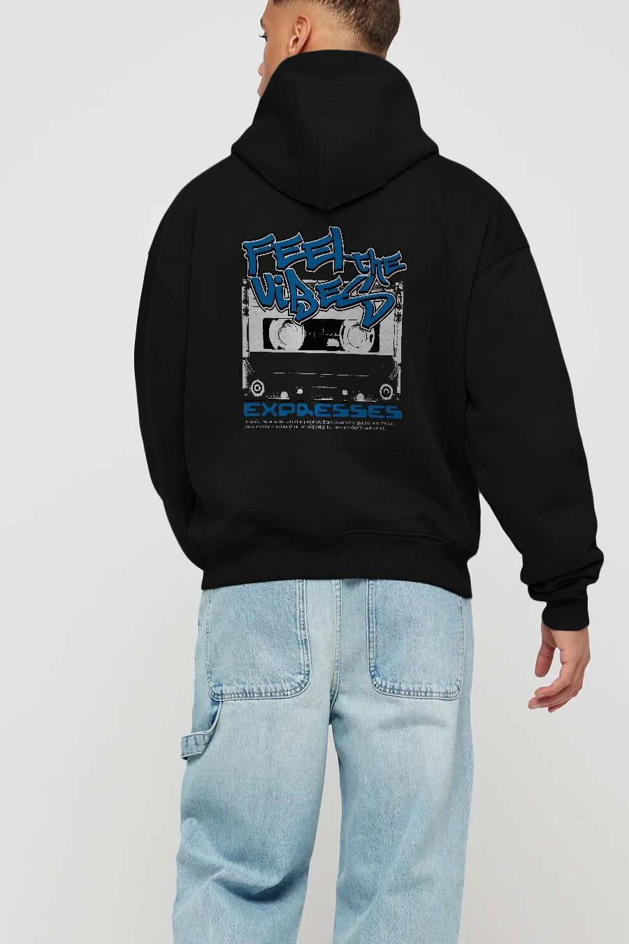 Feel The Vibes Arka Baskılı Hoodie Oversize Kapüşonlu Sweatshirt Erkek Kadın Unisex