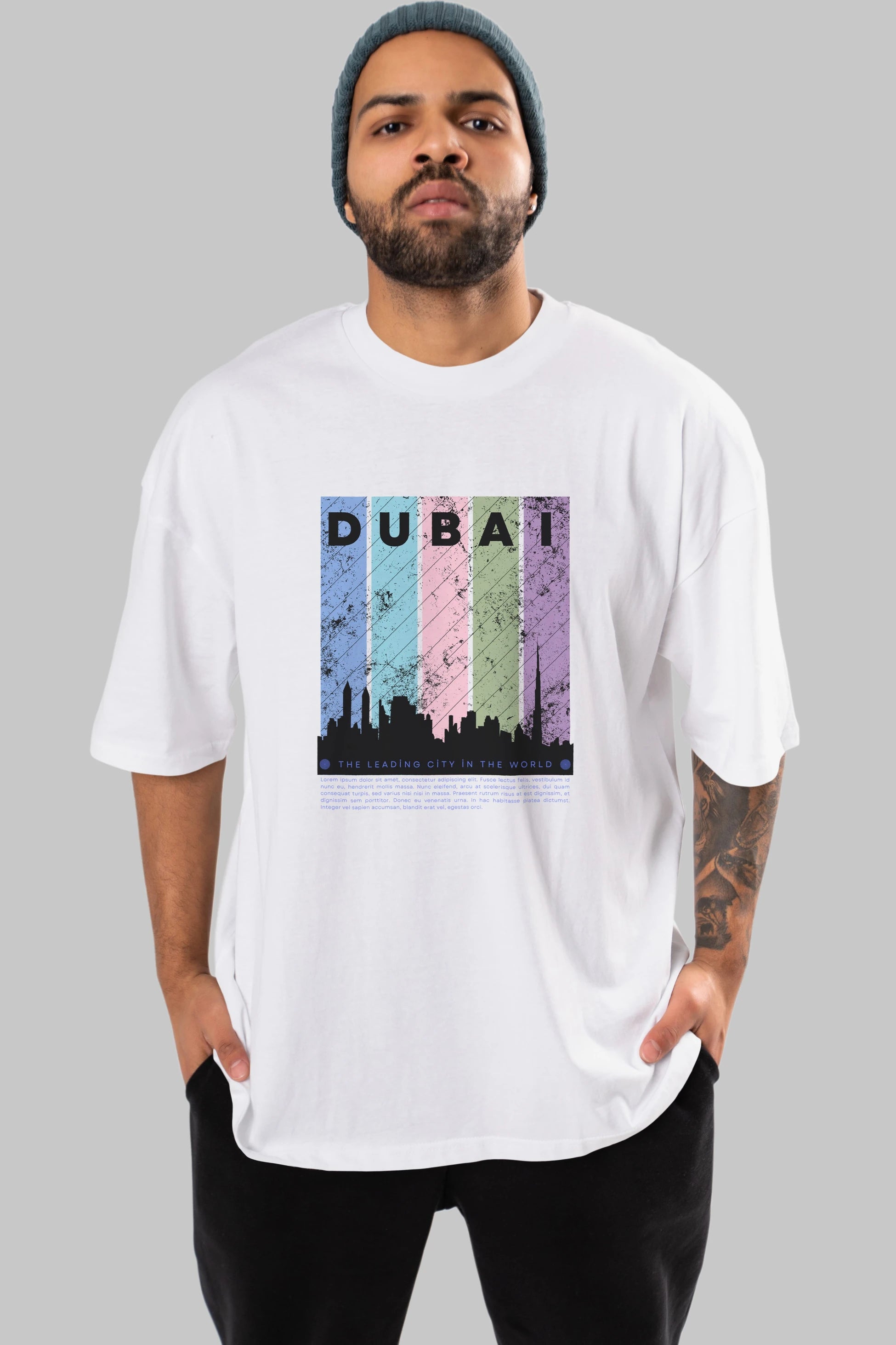 Dubai Yazılı Ön Baskılı Oversize t-shirt Erkek Kadın Unisex