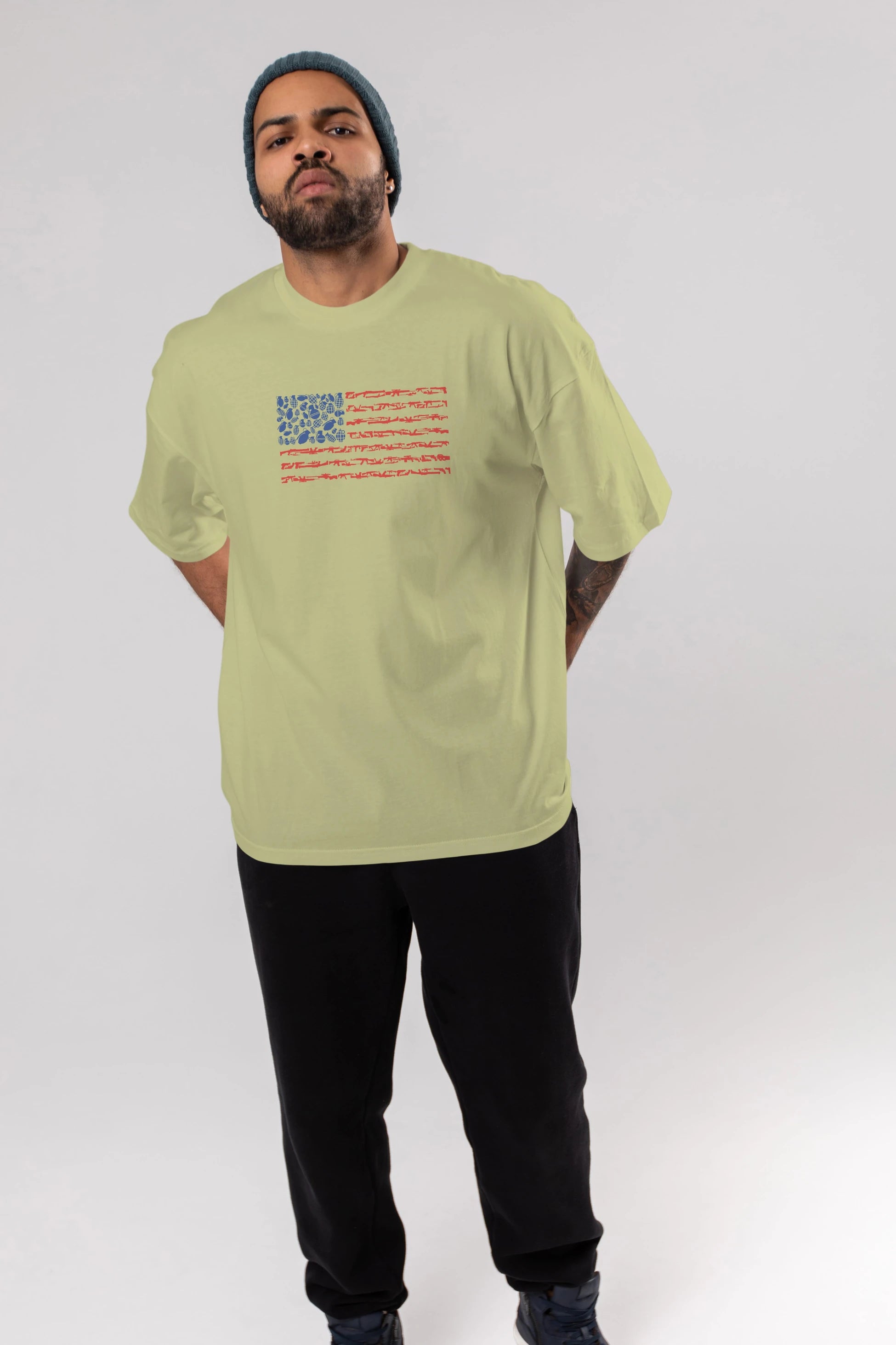 Weapon Flag Ön Baskılı Oversize t-shirt %100 pamuk Erkek Kadın Unisex