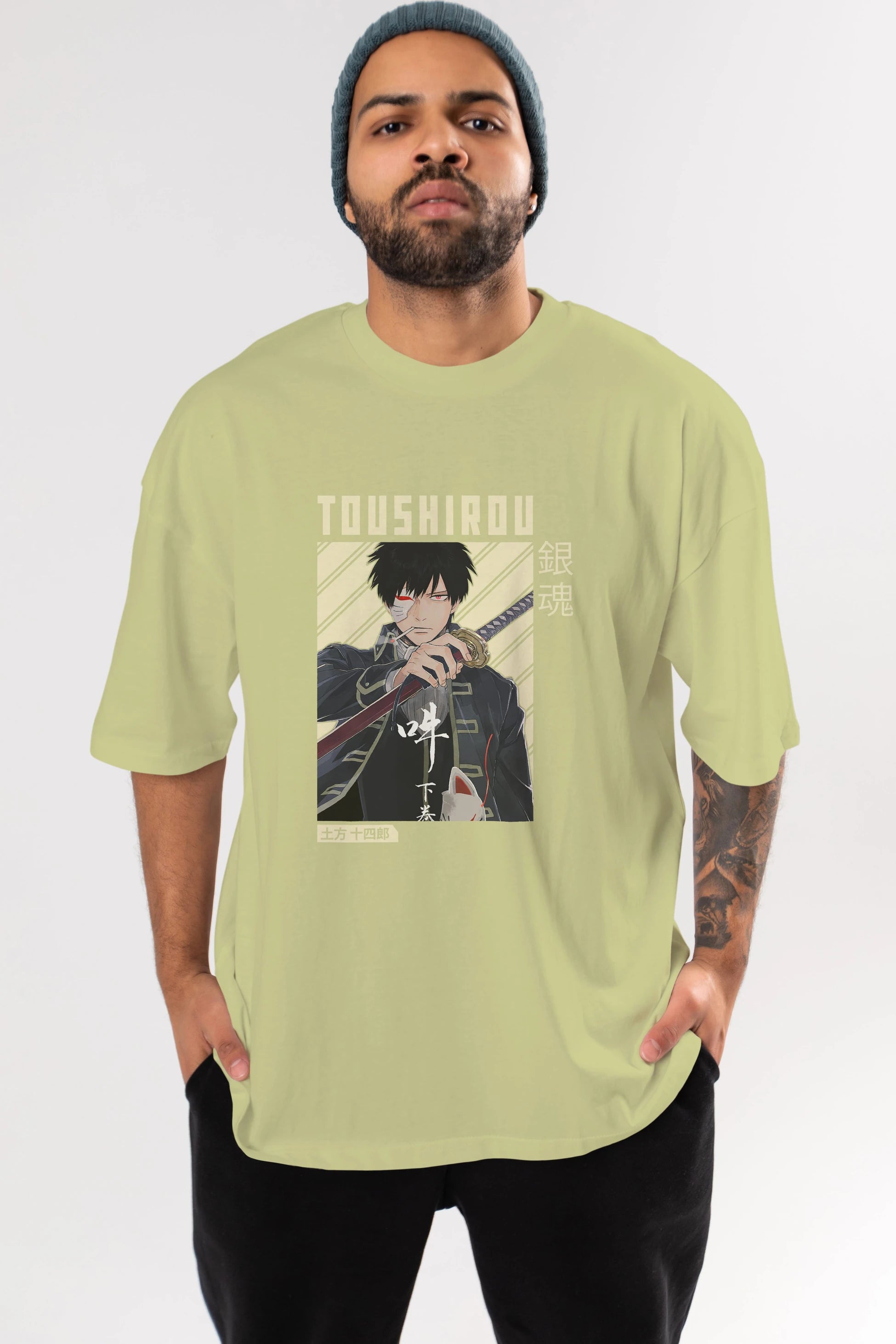 Toushirou Hijikata Anime Ön Baskılı Oversize t-shirt %100 pamuk Erkek Kadın Unisex