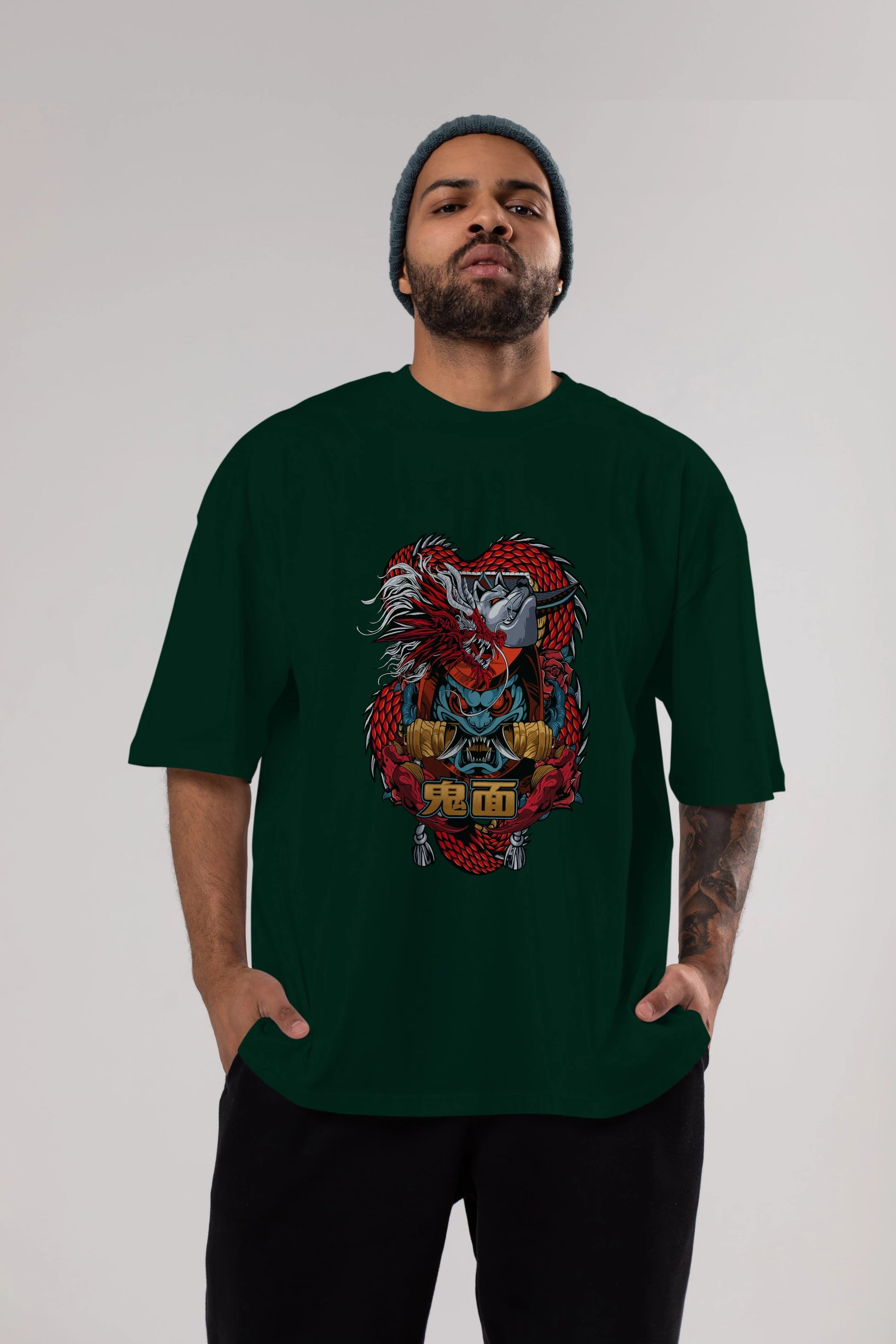 TRIBAL Anime Ön Baskılı Oversize t-shirt %100 pamuk Erkek Kadın Unisex