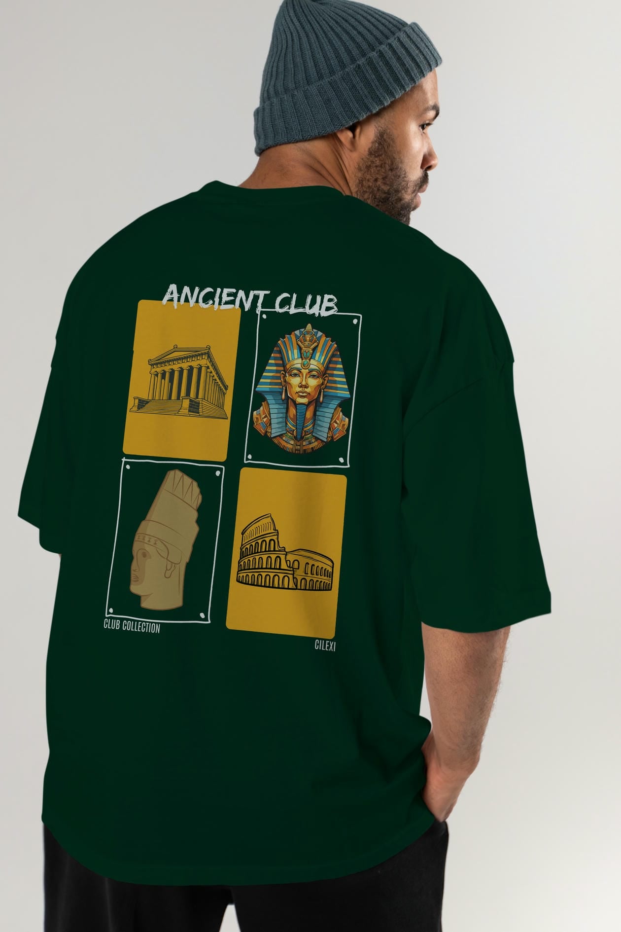 Ancient Club Arka Baskılı Oversize t-shirt Erkek Kadın %100 Pamuk Bisiklet Yaka tişort