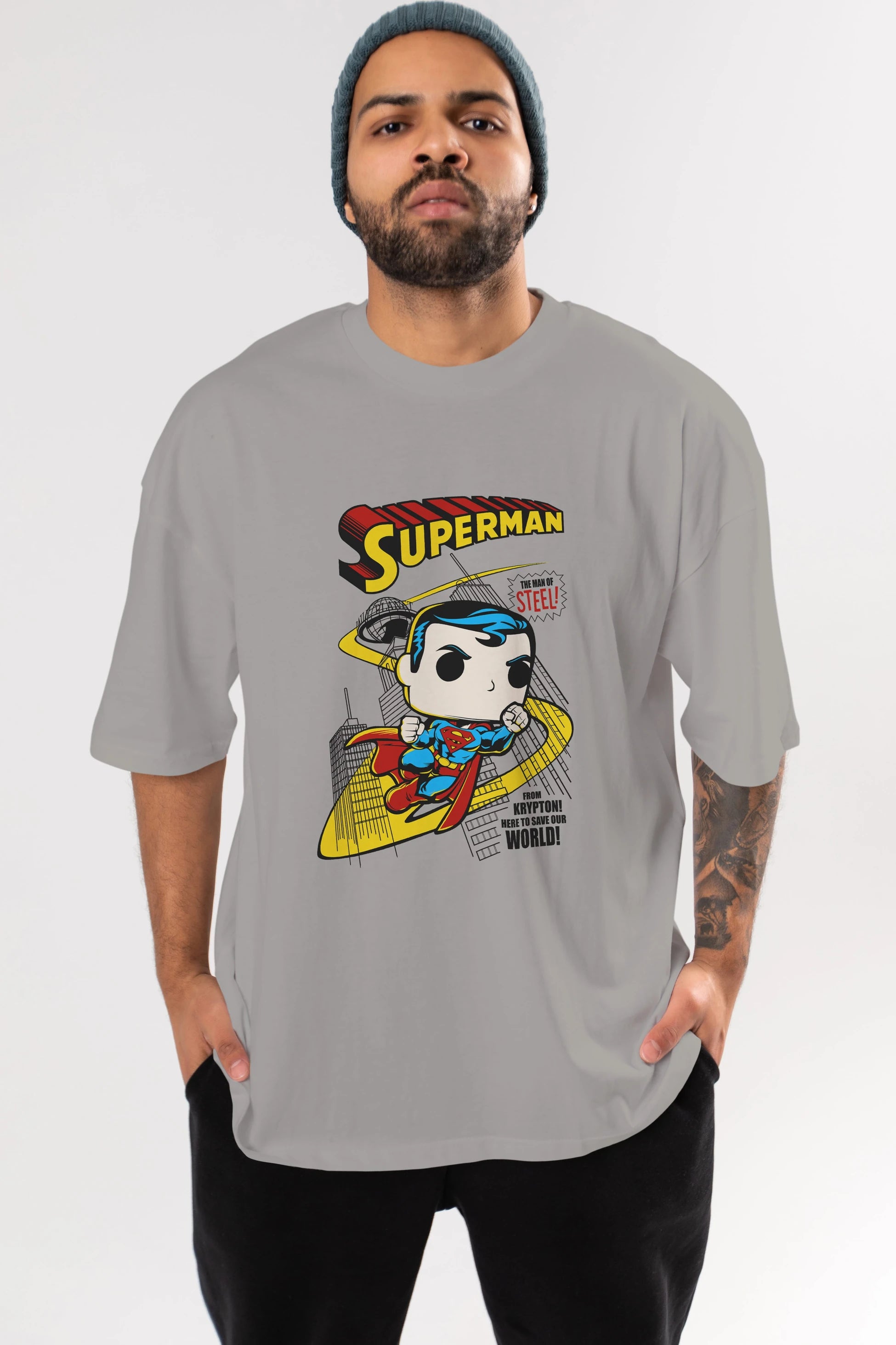 Superman (2) Ön Baskılı Oversize t-shirt Erkek Kadın Unisex %100 Pamuk Bisiklet Yaka tişort