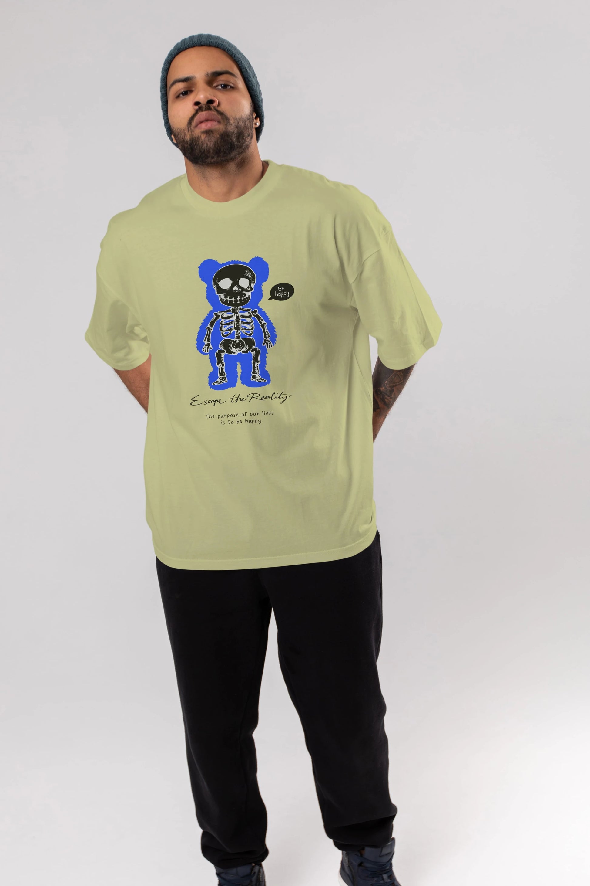 Be Happy Bear Ön Baskılı Oversize t-shirt Erkek Kadın Unisex