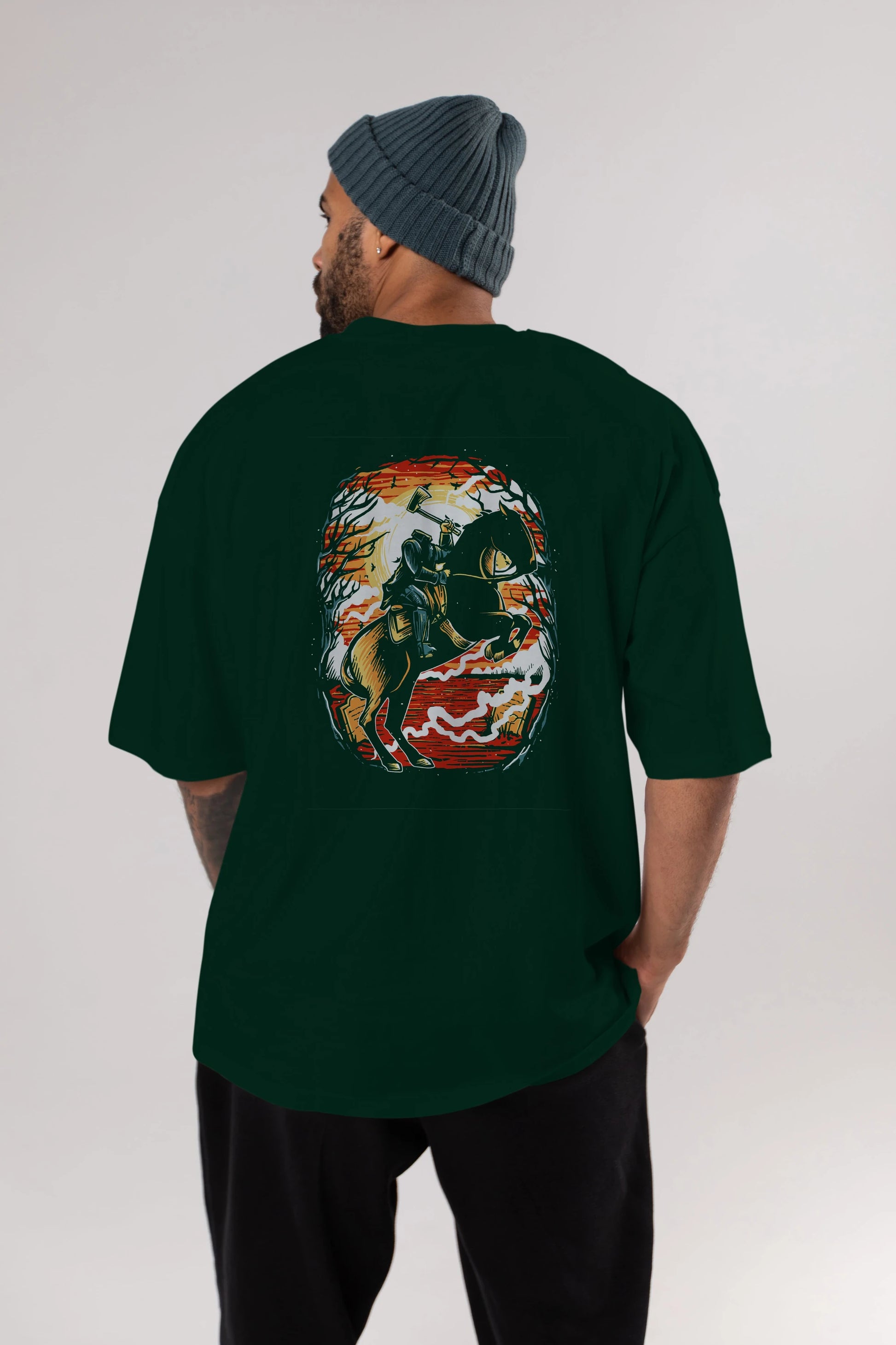 Headless Horseman Arka Baskılı Oversize t-shirt Erkek Kadın Unisex %100 Pamuk