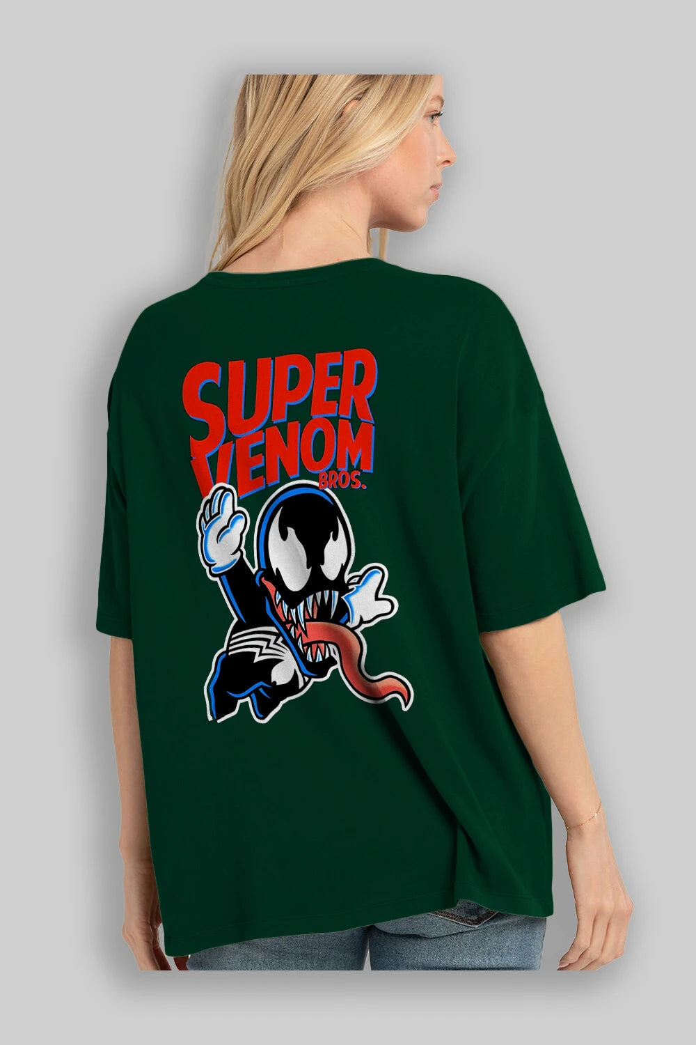 Super Venom Arka Baskılı Oversize t-shirt Erkek Kadın Unisex %100 Pamuk Bisiklet Yaka tişort