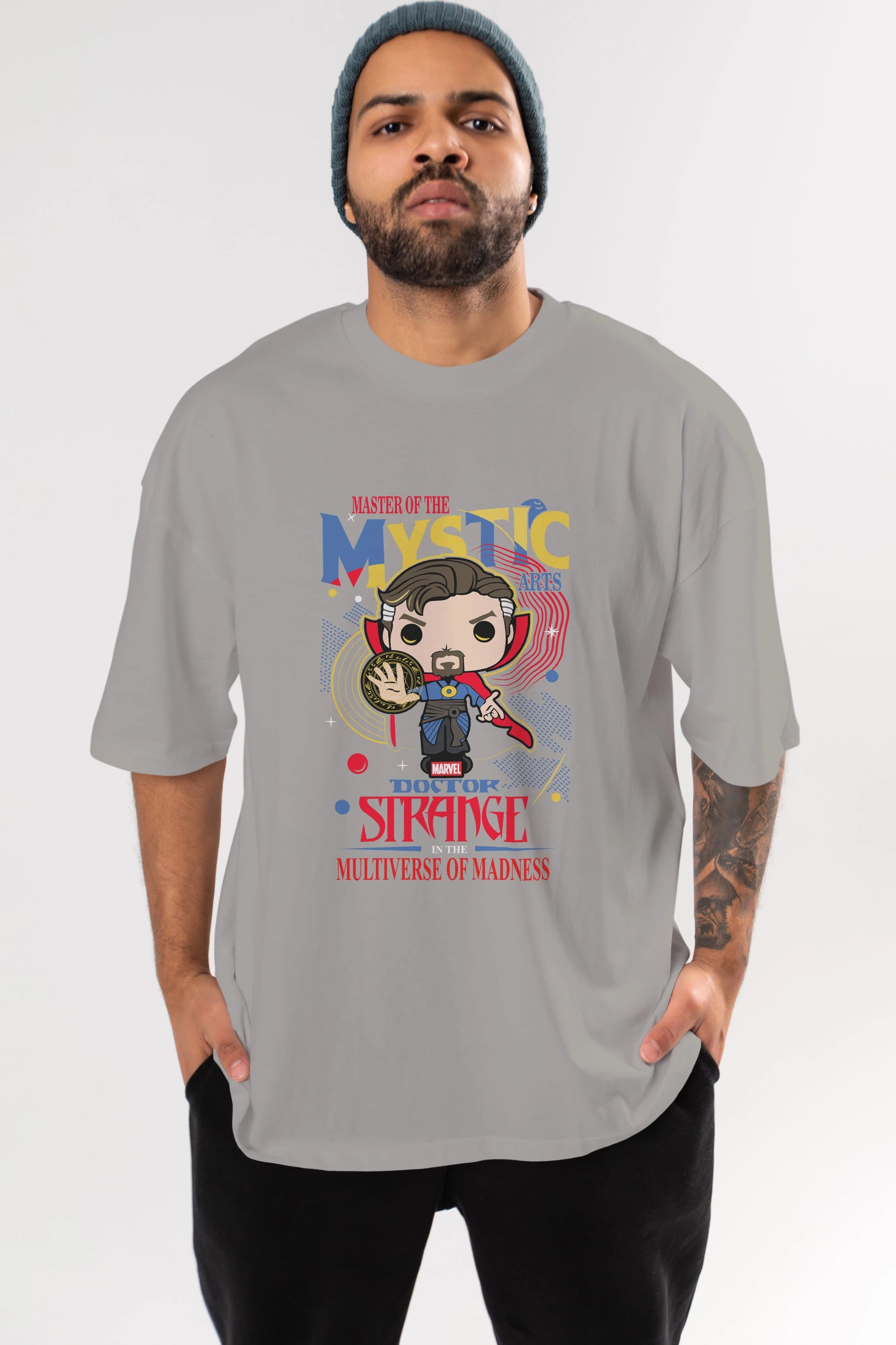 Doctor Strange Ön Baskılı Oversize t-shirt Erkek Kadın Unisex %100 Pamuk Bisiklet Yaka tişort