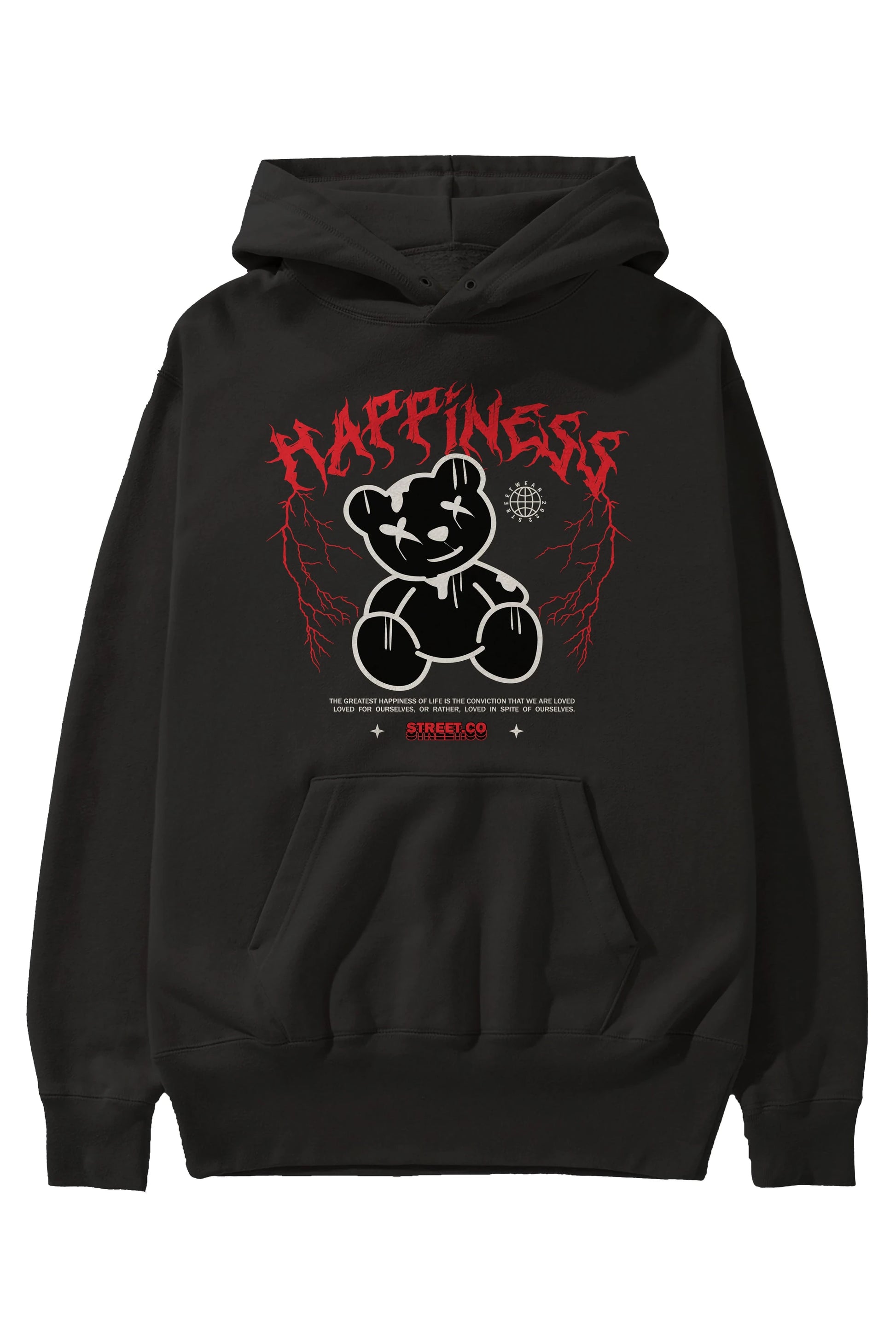 Happiness Bear Ön Baskılı Hoodie Oversize Kapüşonlu Sweatshirt Erkek Kadın Unisex