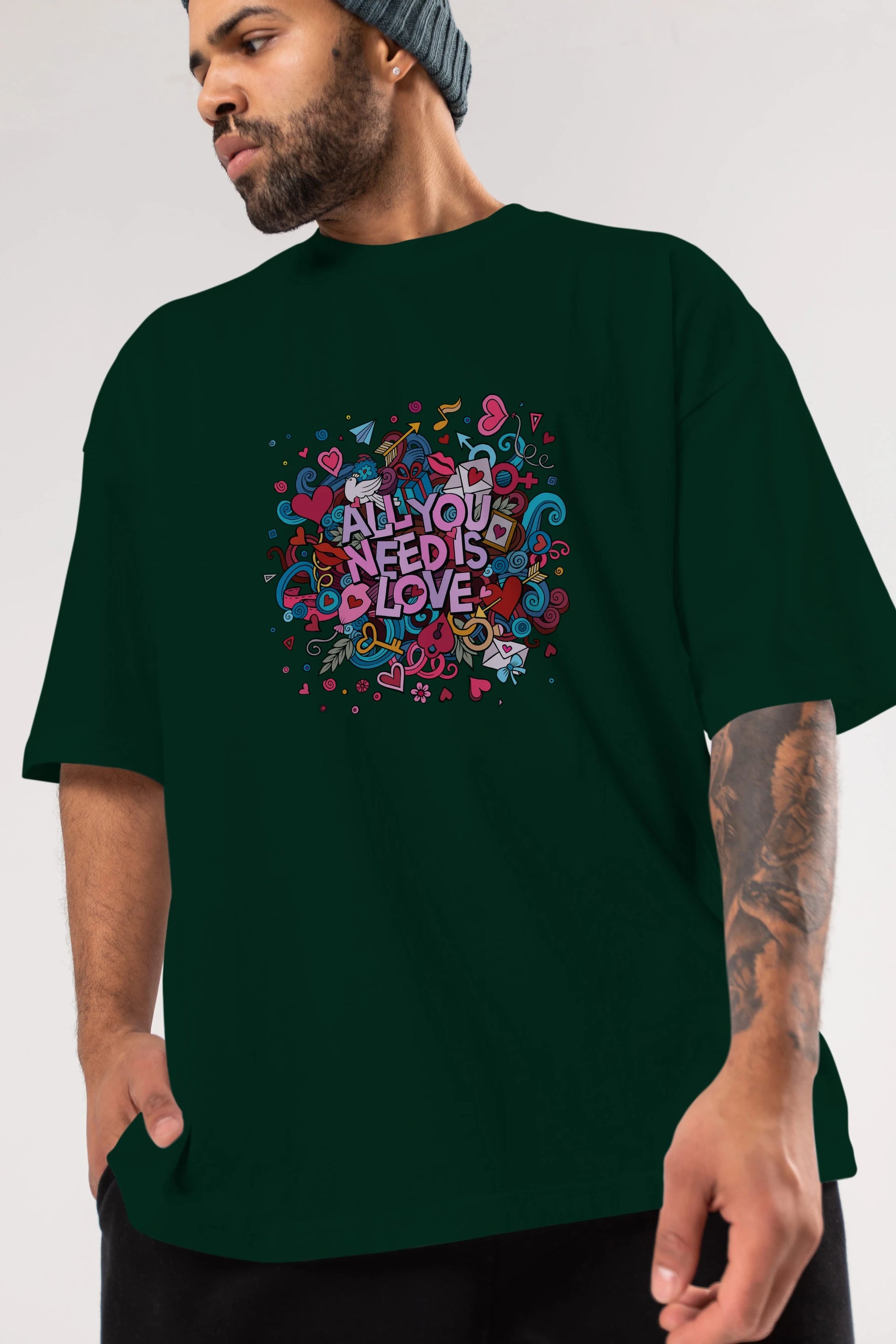 Cute Fun Colorful Heart Art Love Ön Baskılı Oversize t-shirt Erkek Kadın Unisex