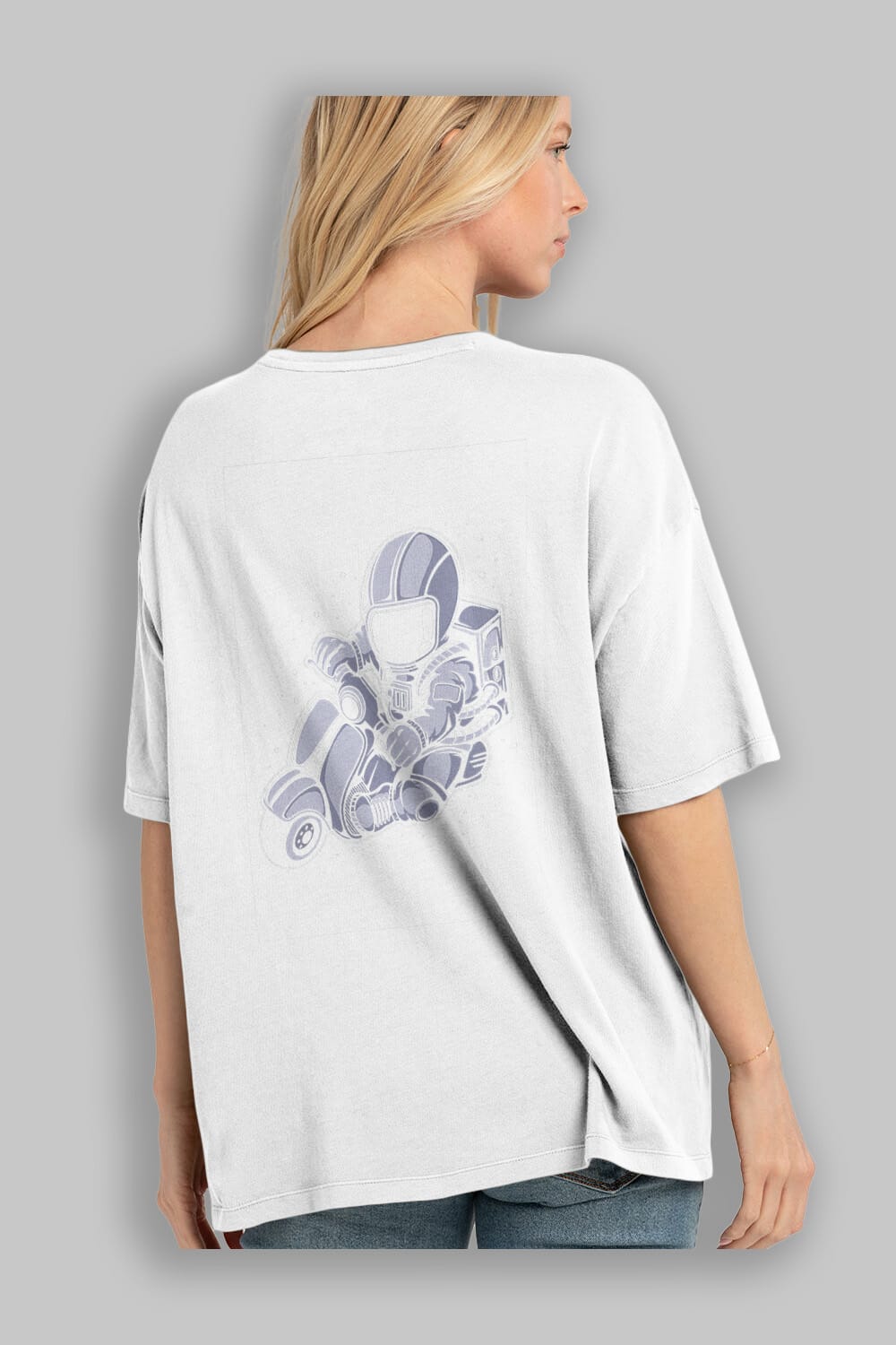 Astronaut Scooter (2) Arka Baskılı Oversize t-shirt Erkek Kadın Unisex