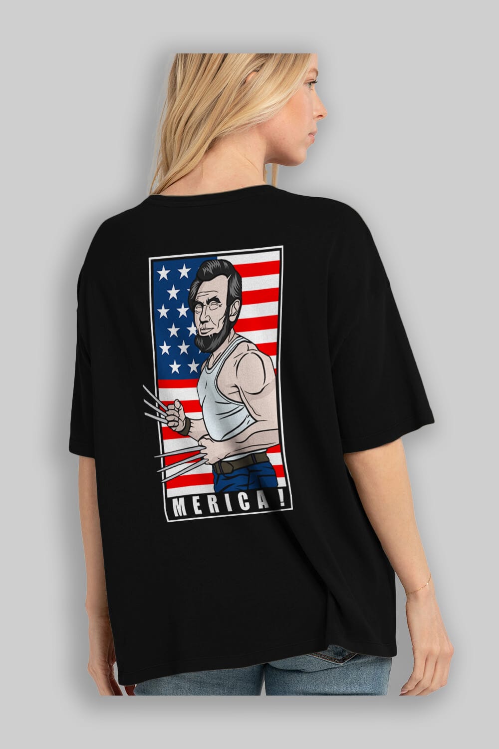 Wolverlincoln Arka Baskılı Oversize t-shirt Erkek Kadın Unisex %100 Pamuk tişort