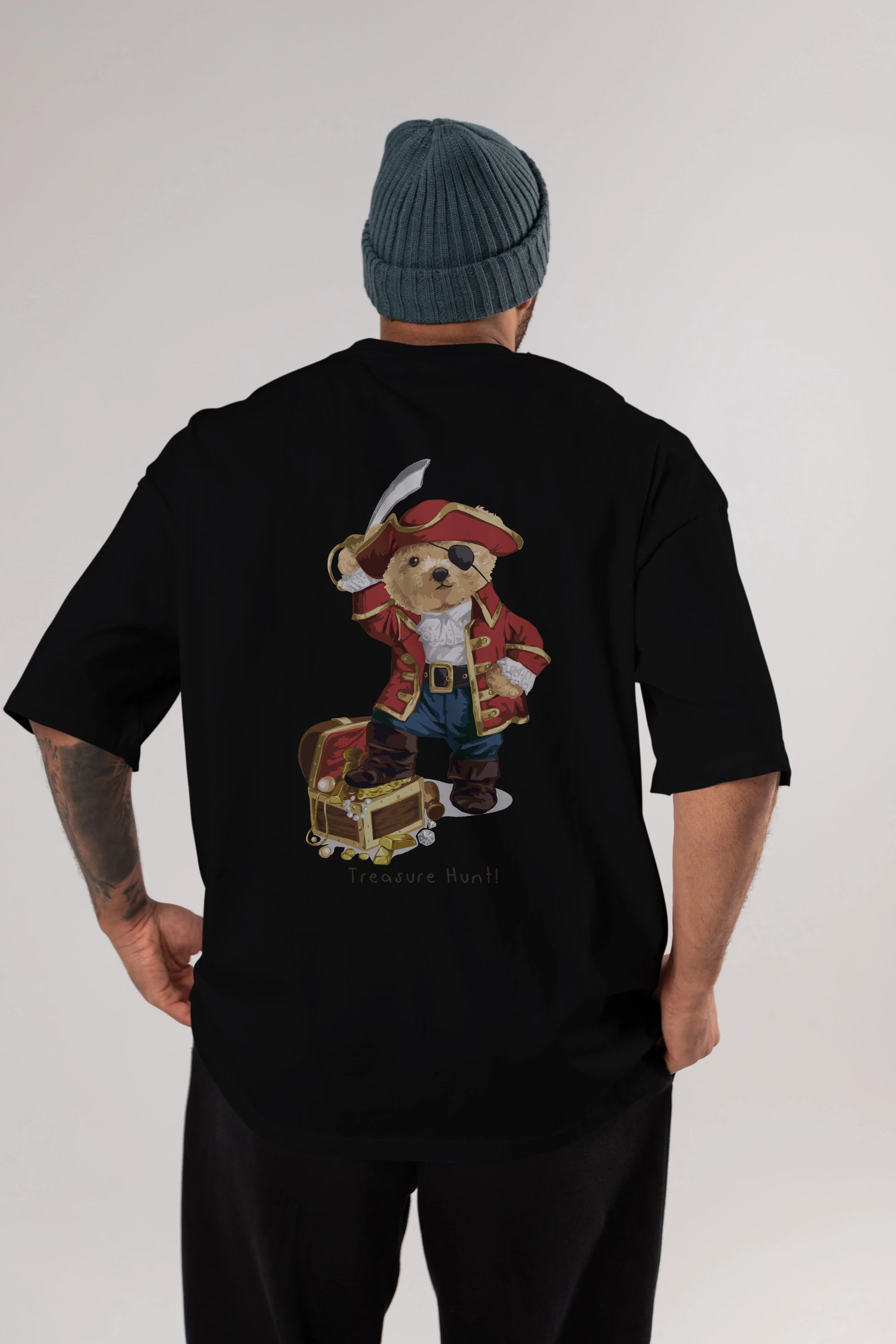 Teddy Bear Treasure Hunt Arka Baskılı Oversize t-shirt Erkek Kadın Unisex %100 Pamuk