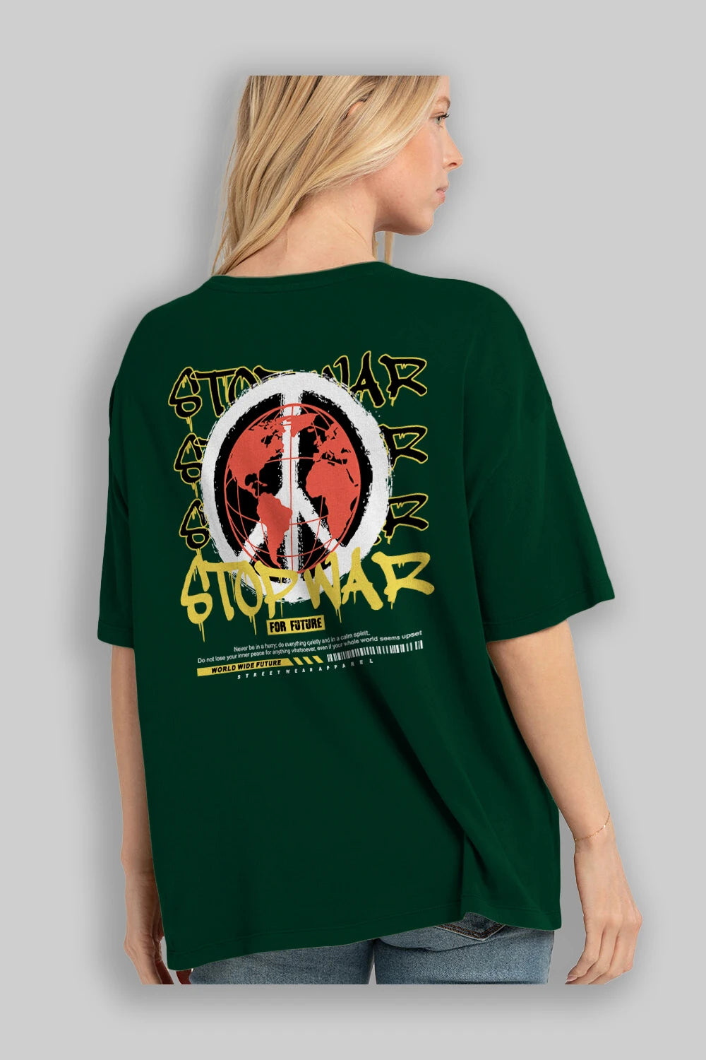 Stop War for Future Arka Baskılı Oversize t-shirt Erkek Kadın Unisex