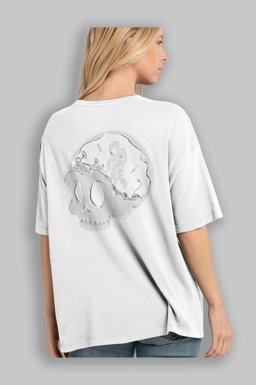 Astronaut Skull Brain Arka Baskılı Oversize t-shirt Erkek Kadın Unisex