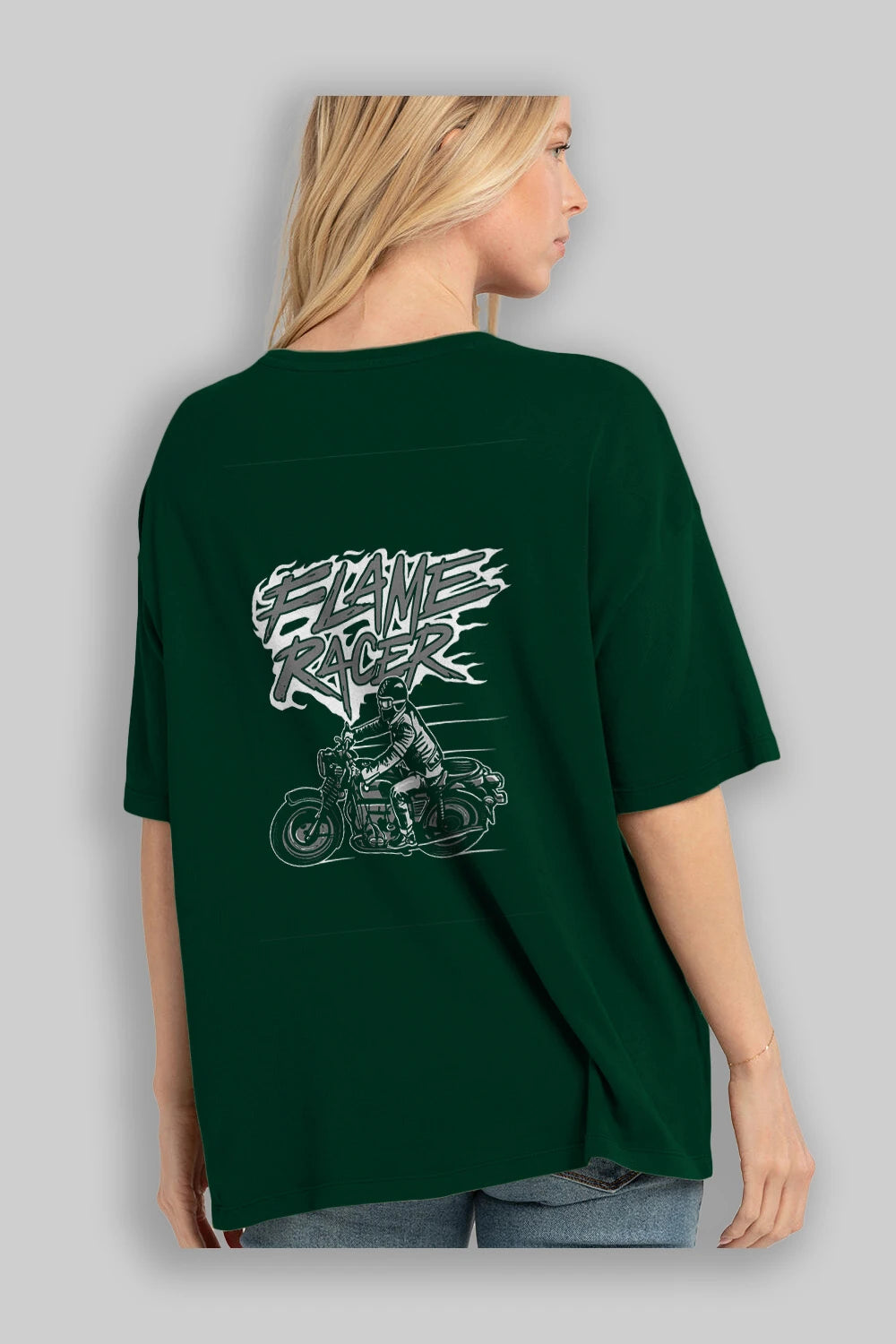 Flame Racer Arka Baskılı Oversize t-shirt Erkek Kadın Unisex %100 Pamuk