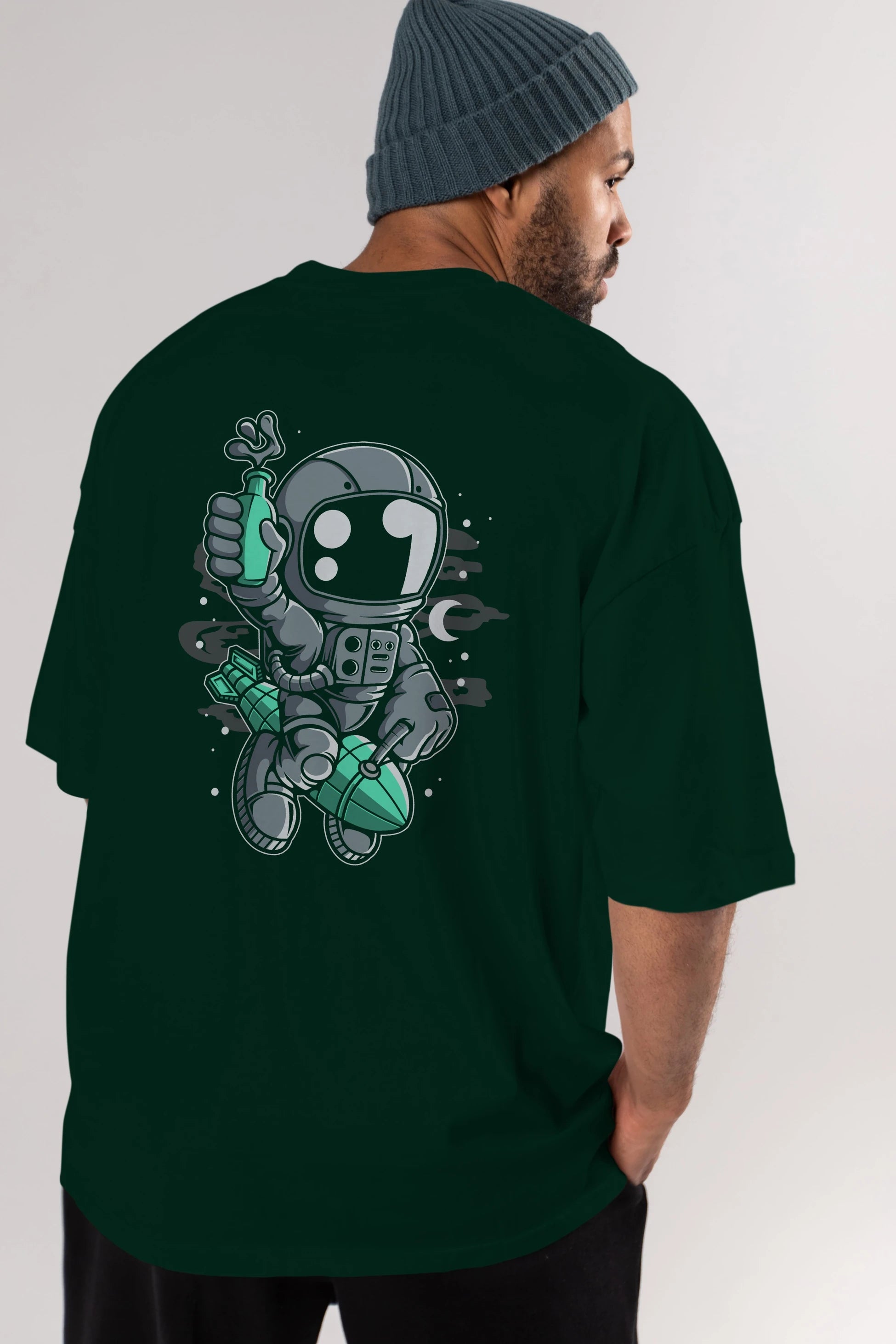 Astronaut Rocket Arka Baskılı Oversize t-shirt Erkek Kadın Unisex