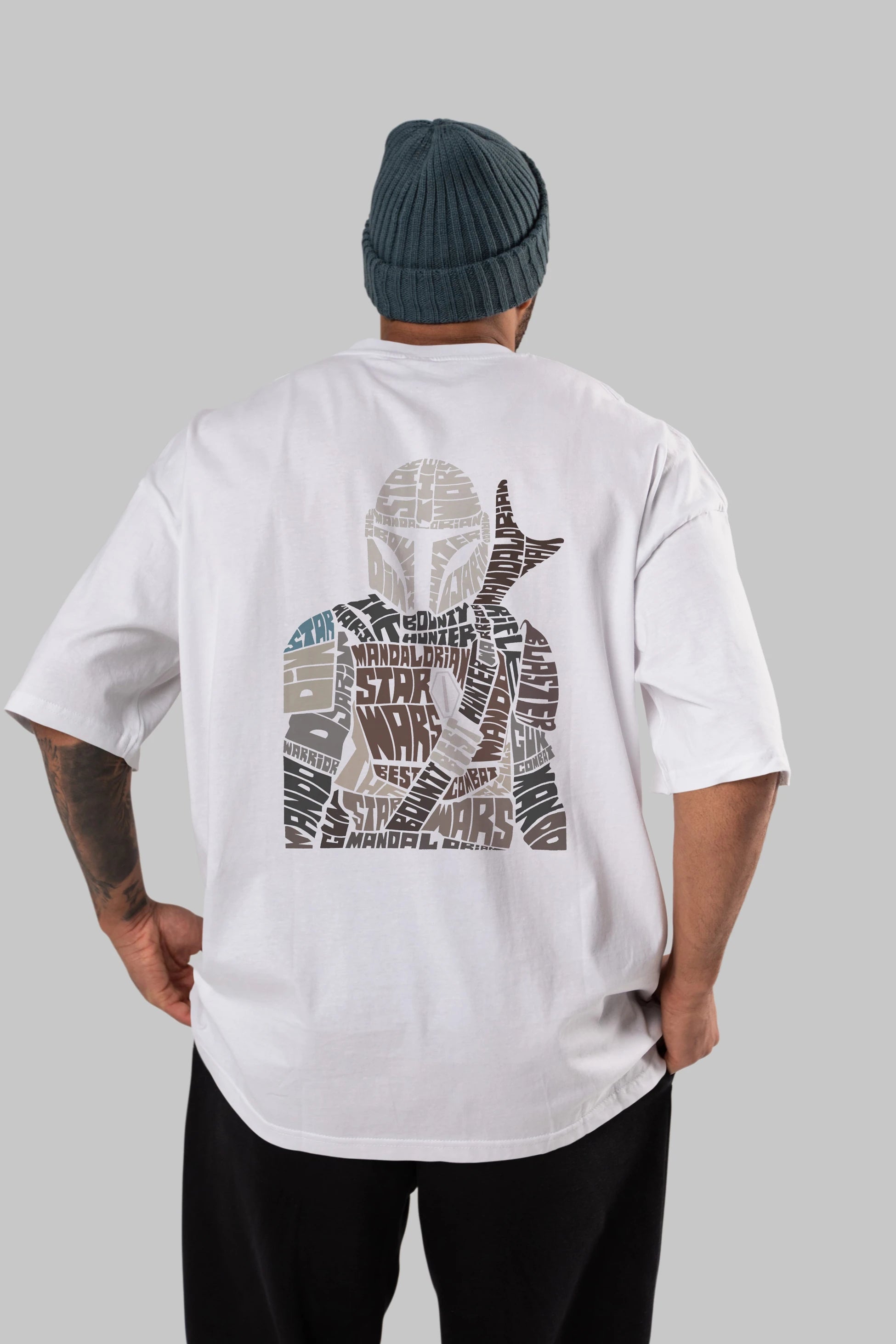 Mandalorian Arka Baskılı Oversize t-shirt %100 pamuk Erkek Kadın Unisex