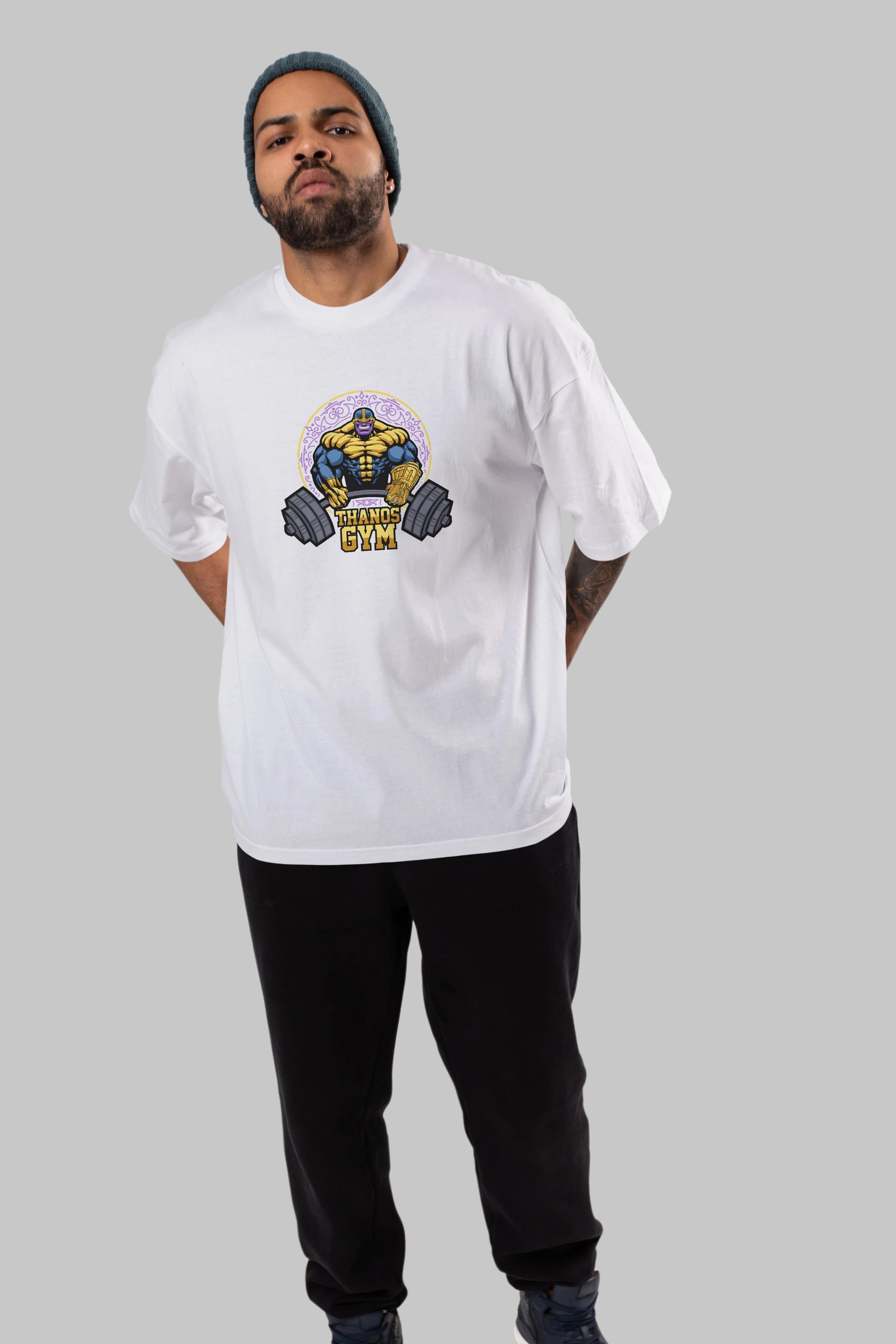 Thanos GYM Ön Baskılı Oversize t-shirt Erkek Kadın Unisex %100 Pamuk Bisiklet Yaka tişort