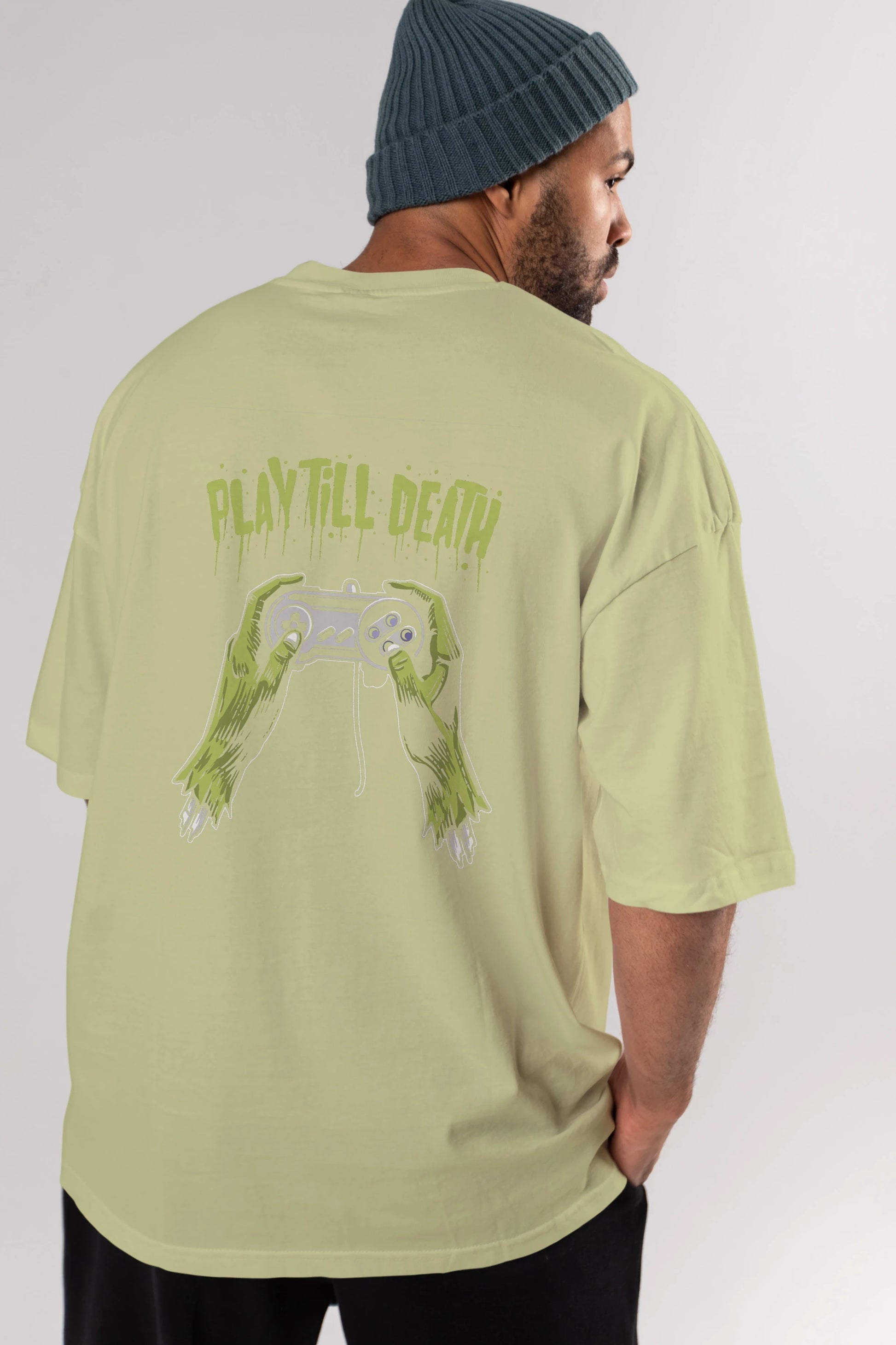 Play Till Death Arka Baskılı Oversize t-shirt Erkek Kadın Unisex %100 Pamuk