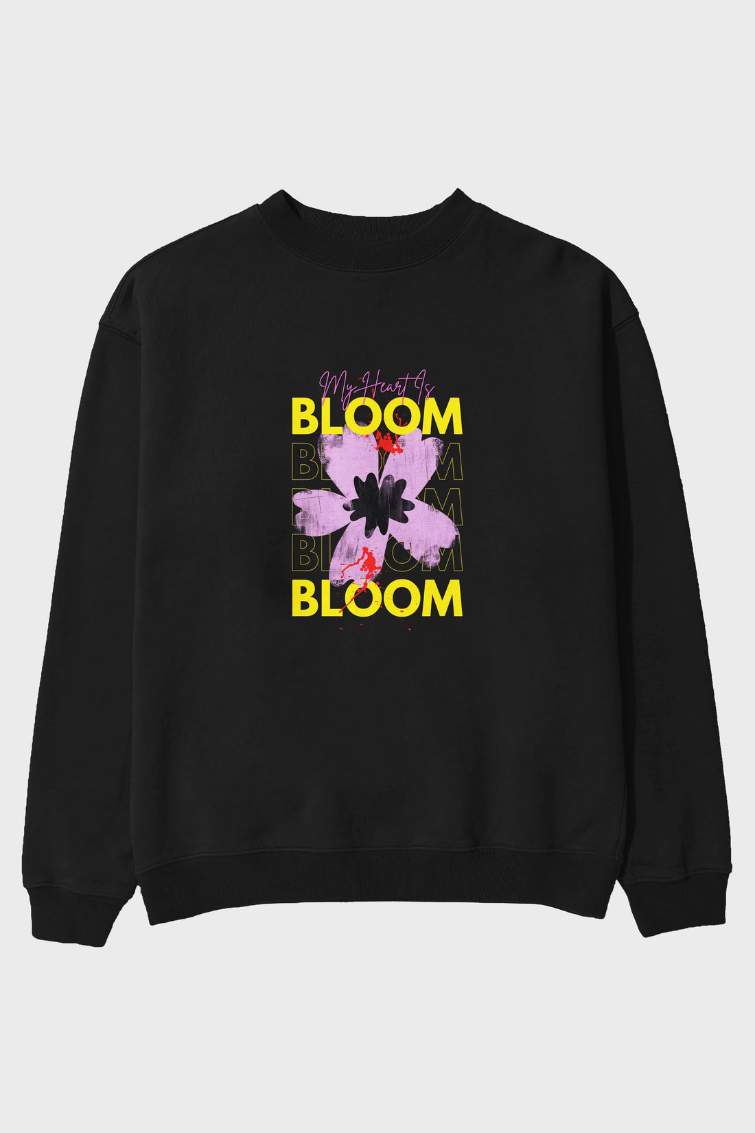 Bloom Yazılı Ön Baskılı Oversize Sweatshirt Erkek Kadın Unisex