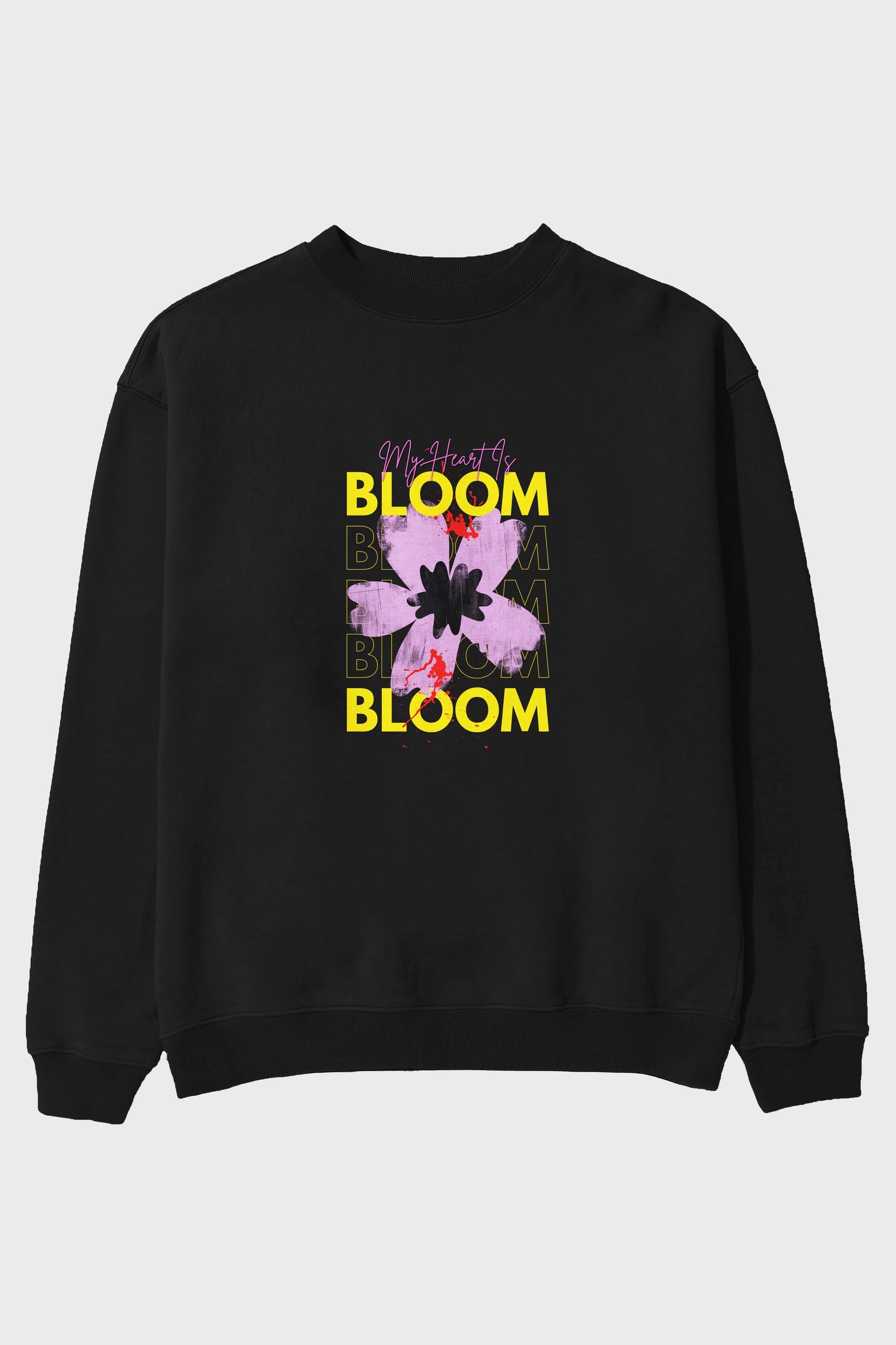 Bloom Yazılı Ön Baskılı Oversize Sweatshirt Erkek Kadın Unisex