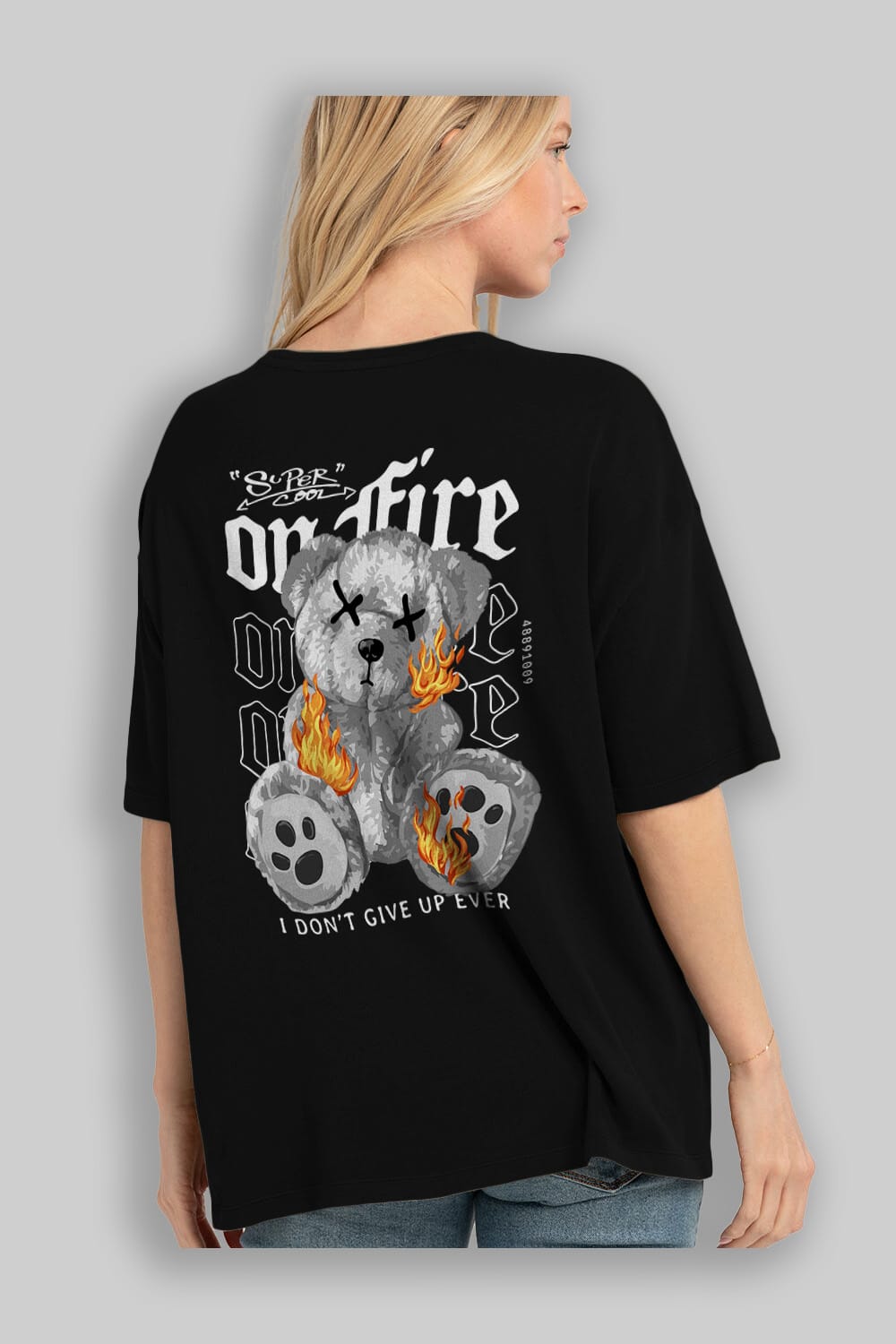 Teddy Bear On Fire Arka Baskılı Oversize t-shirt Erkek Kadın Unisex