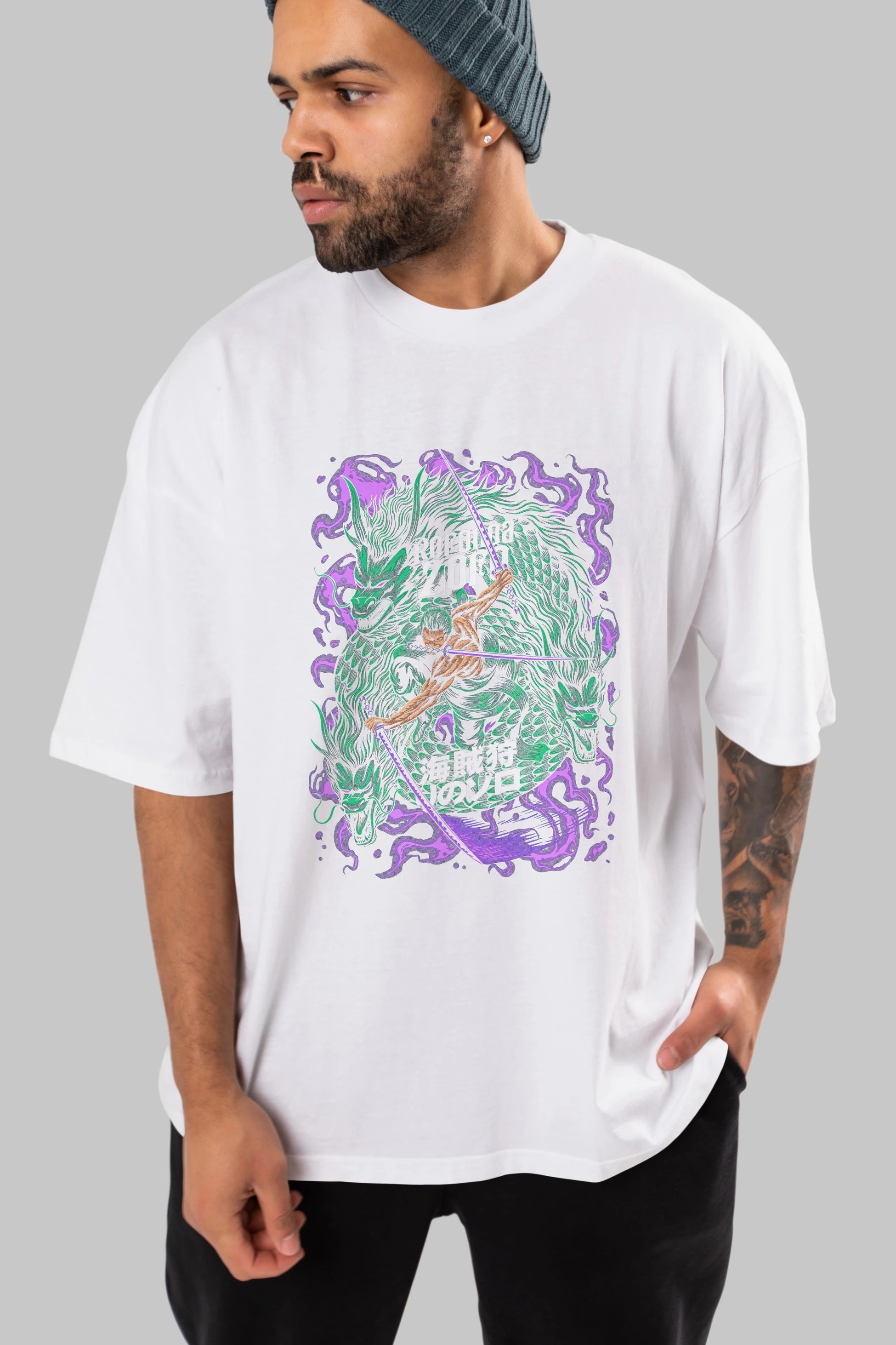 RORONOA ZORO 5 Anime Ön Baskılı Oversize t-shirt %100 pamuk Erkek Kadın Unisex