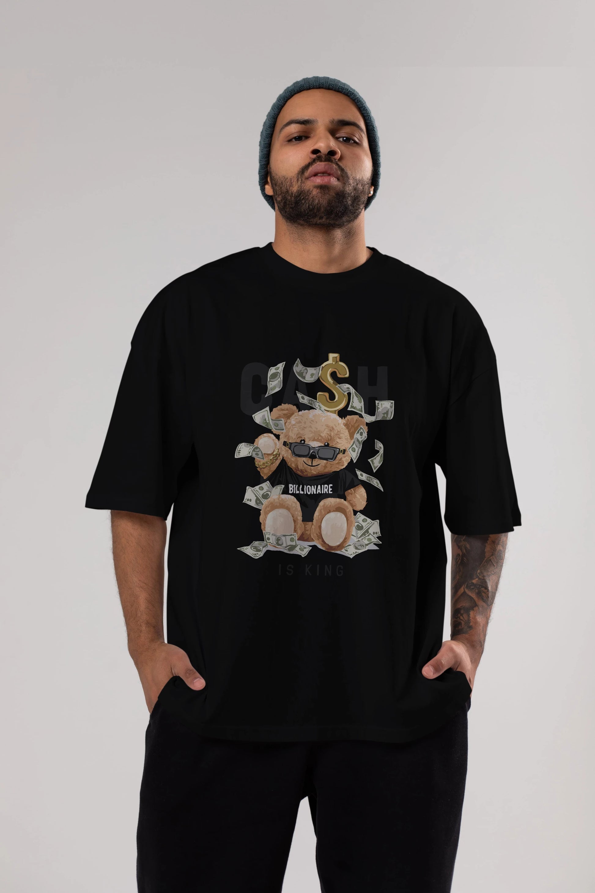 Teddy Bear Billionaire Ön Baskılı Oversize t-shirt Erkek Kadın Unisex %100 Pamuk