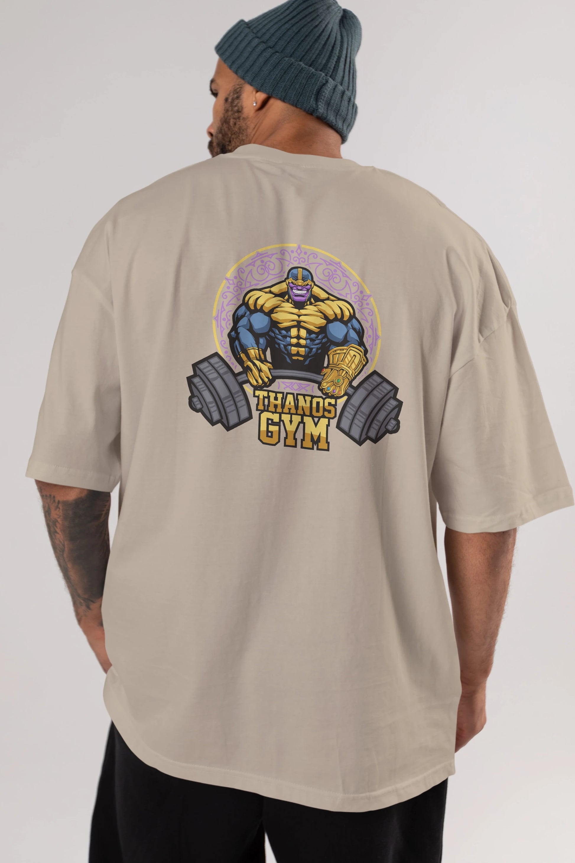 Thanos GYM Arka Baskılı Oversize t-shirt Erkek Kadın Unisex %100 Pamuk Bisiklet Yaka tişort