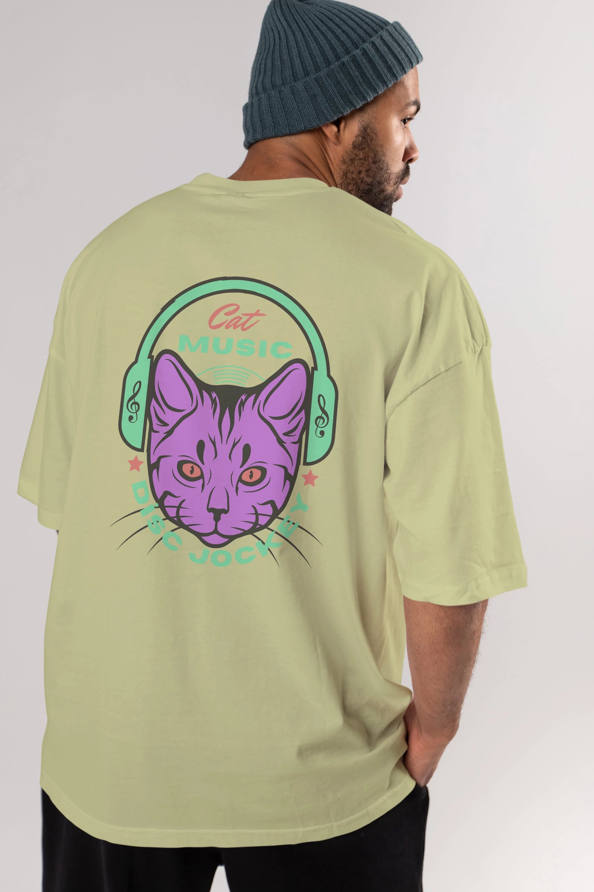 Cat Music Arka Baskılı Oversize t-shirt Erkek Kadın Unisex