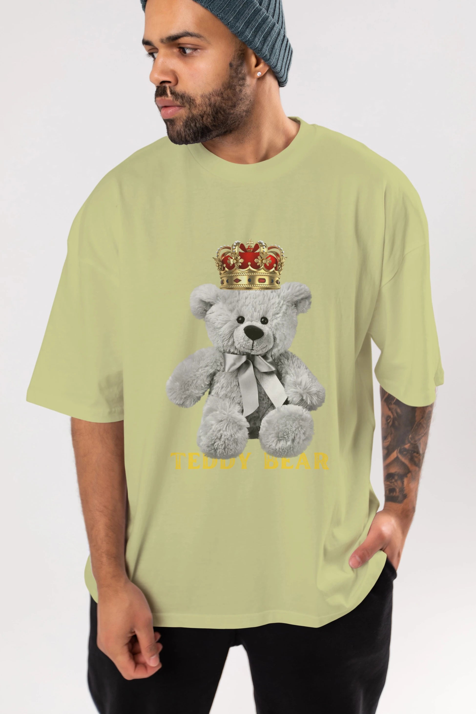Teddy Bear Ön Baskılı Oversize t-shirt Erkek Kadın Unisex %100 Pamuk