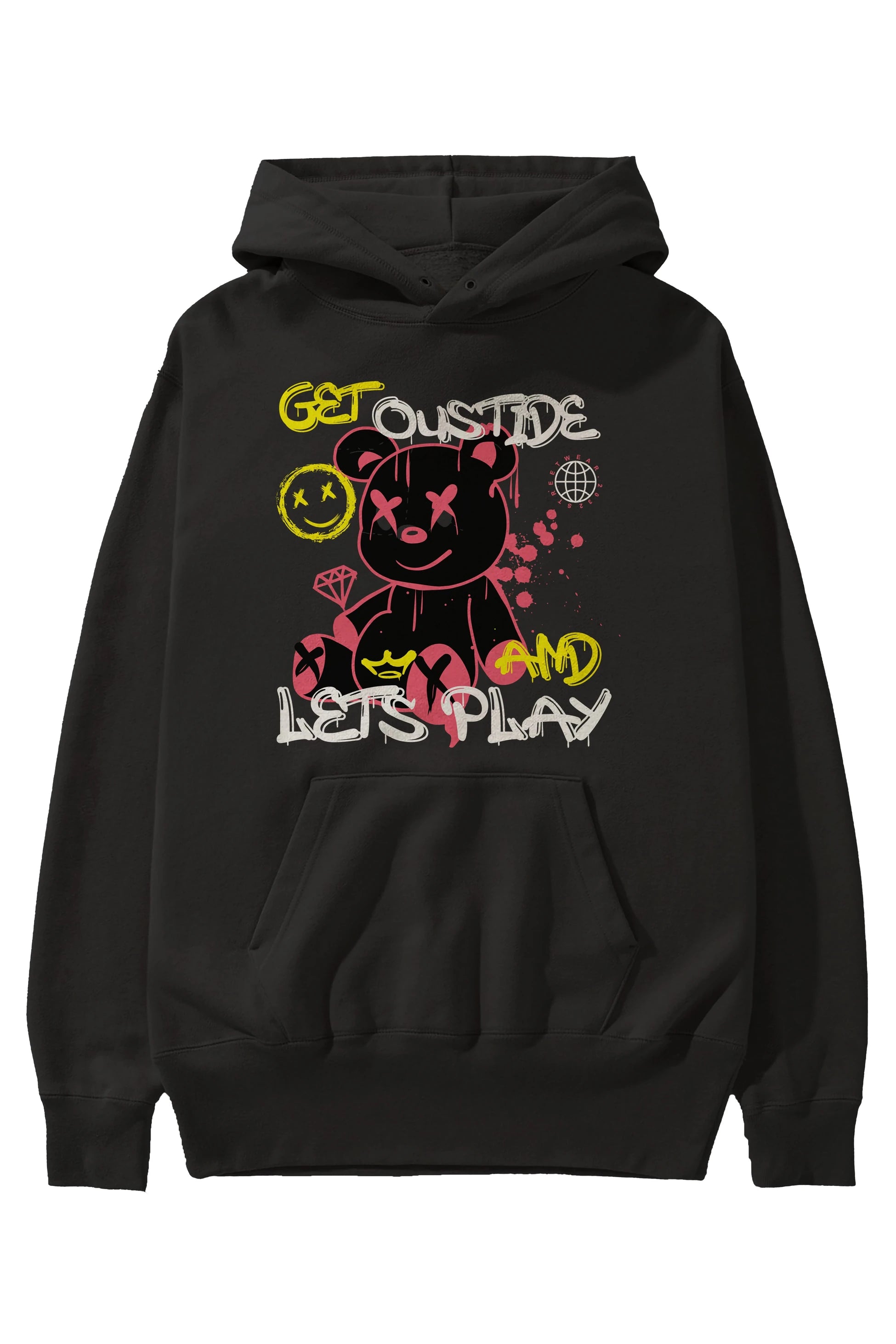 Get Outside Bear Ön Baskılı Hoodie Oversize Kapüşonlu Sweatshirt Erkek Kadın Unisex
