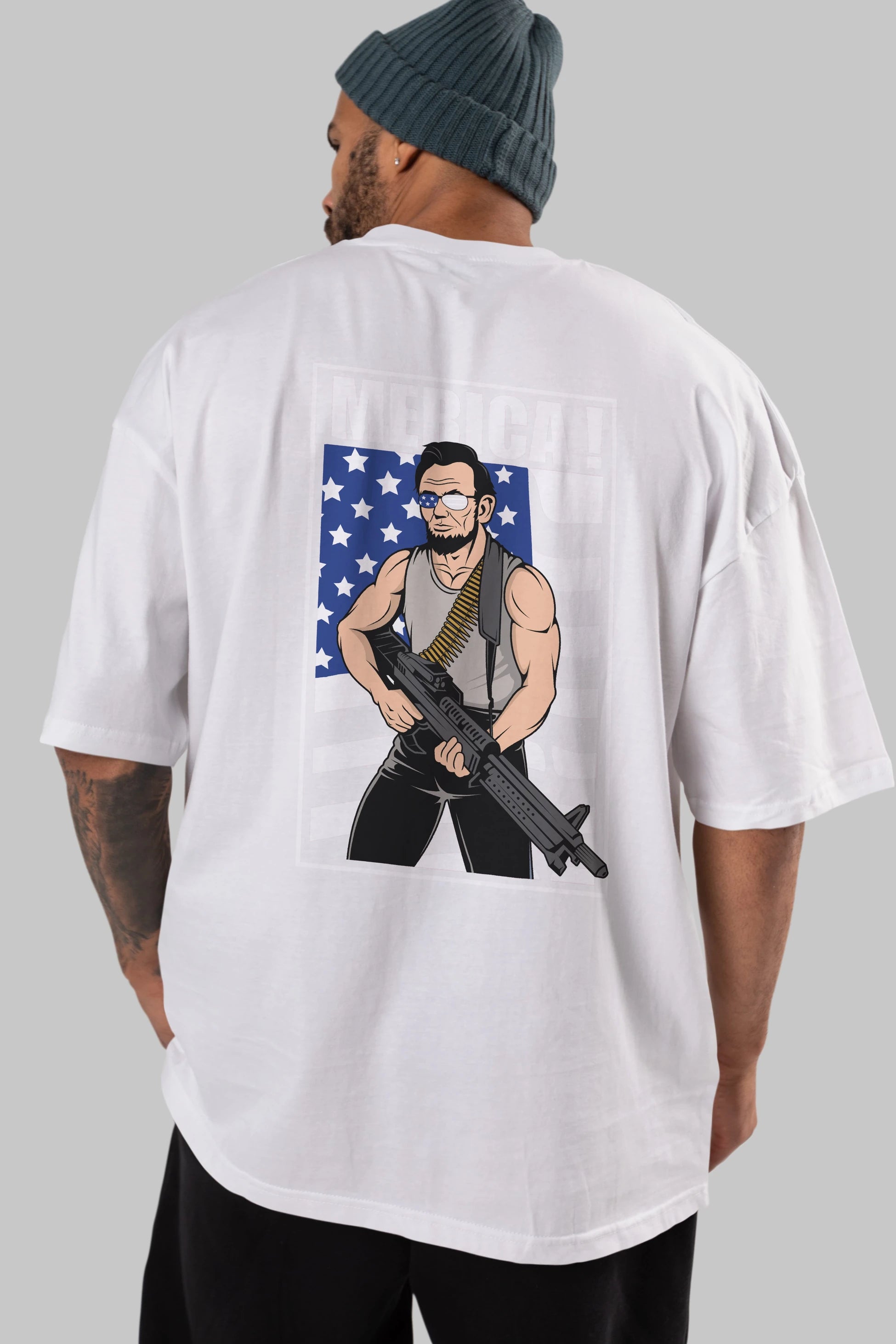 Lincoln Rambo Arka Baskılı Oversize t-shirt Erkek Kadın Unisex %100 Pamuk tişort