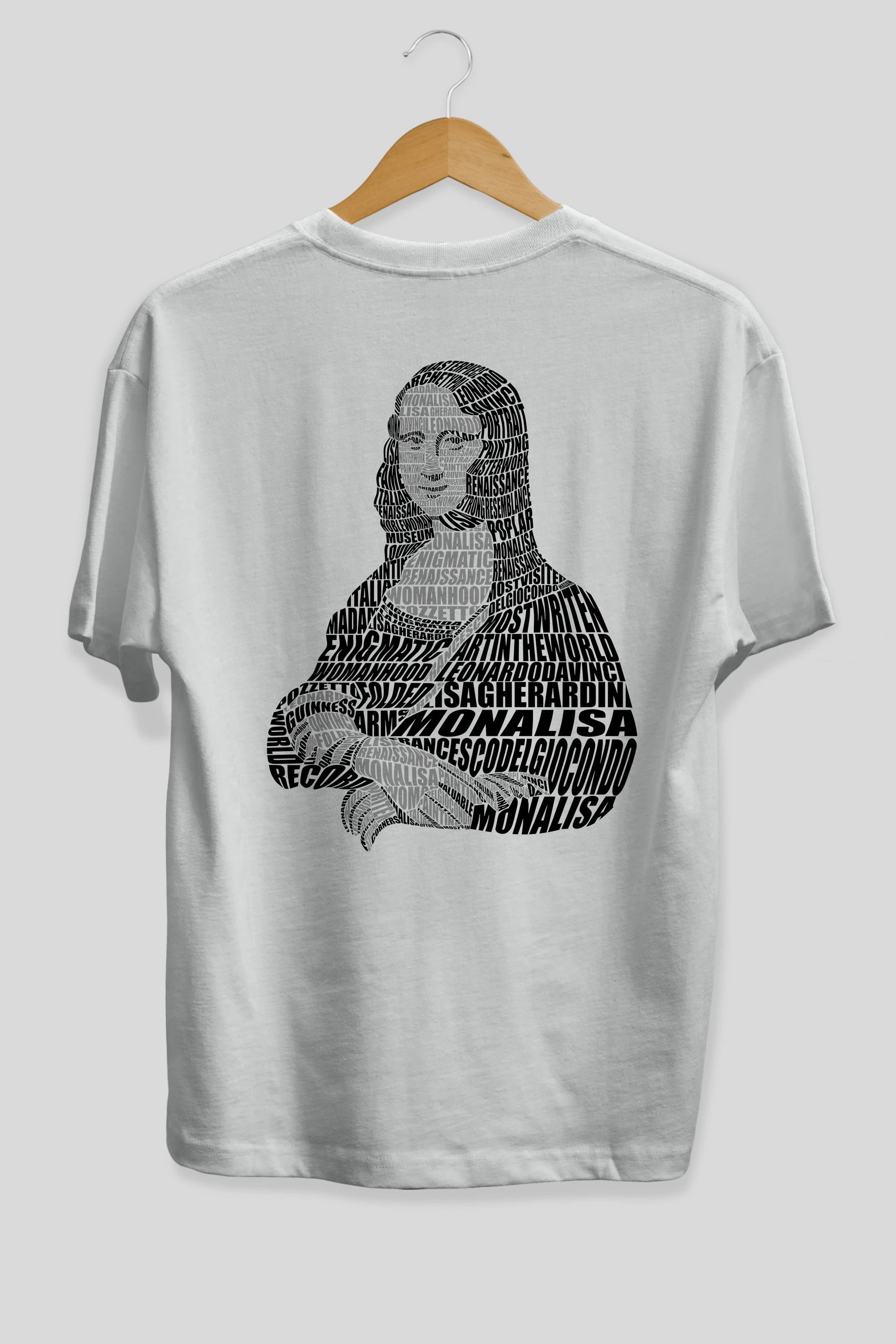 Mona Lisa Calligram Arka Baskılı Oversize t-shirt %100 pamuk Erkek Kadın Unisex