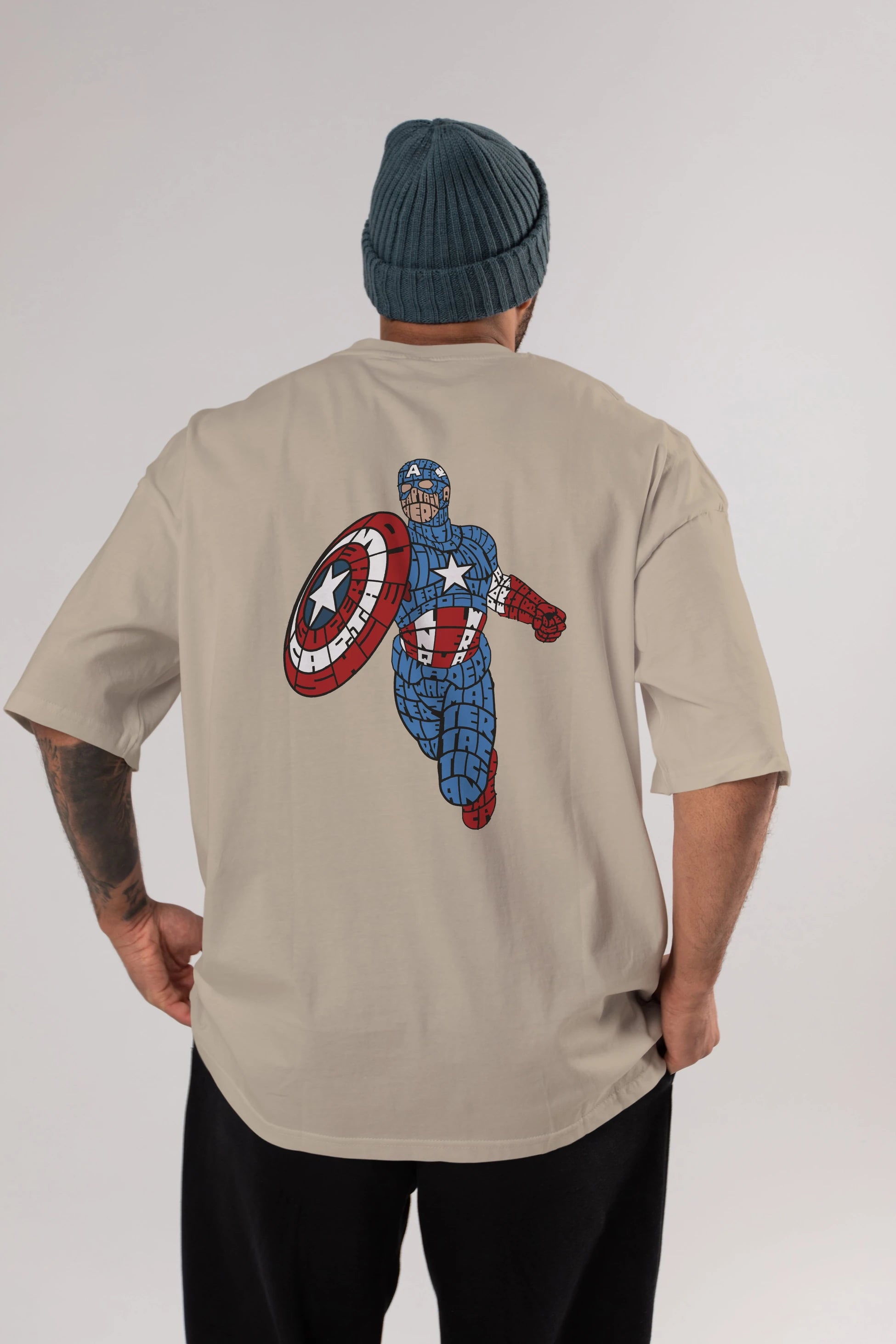 Star and Stripes Hero Arka Baskılı Oversize t-shirt %100 pamuk Erkek Kadın Unisex