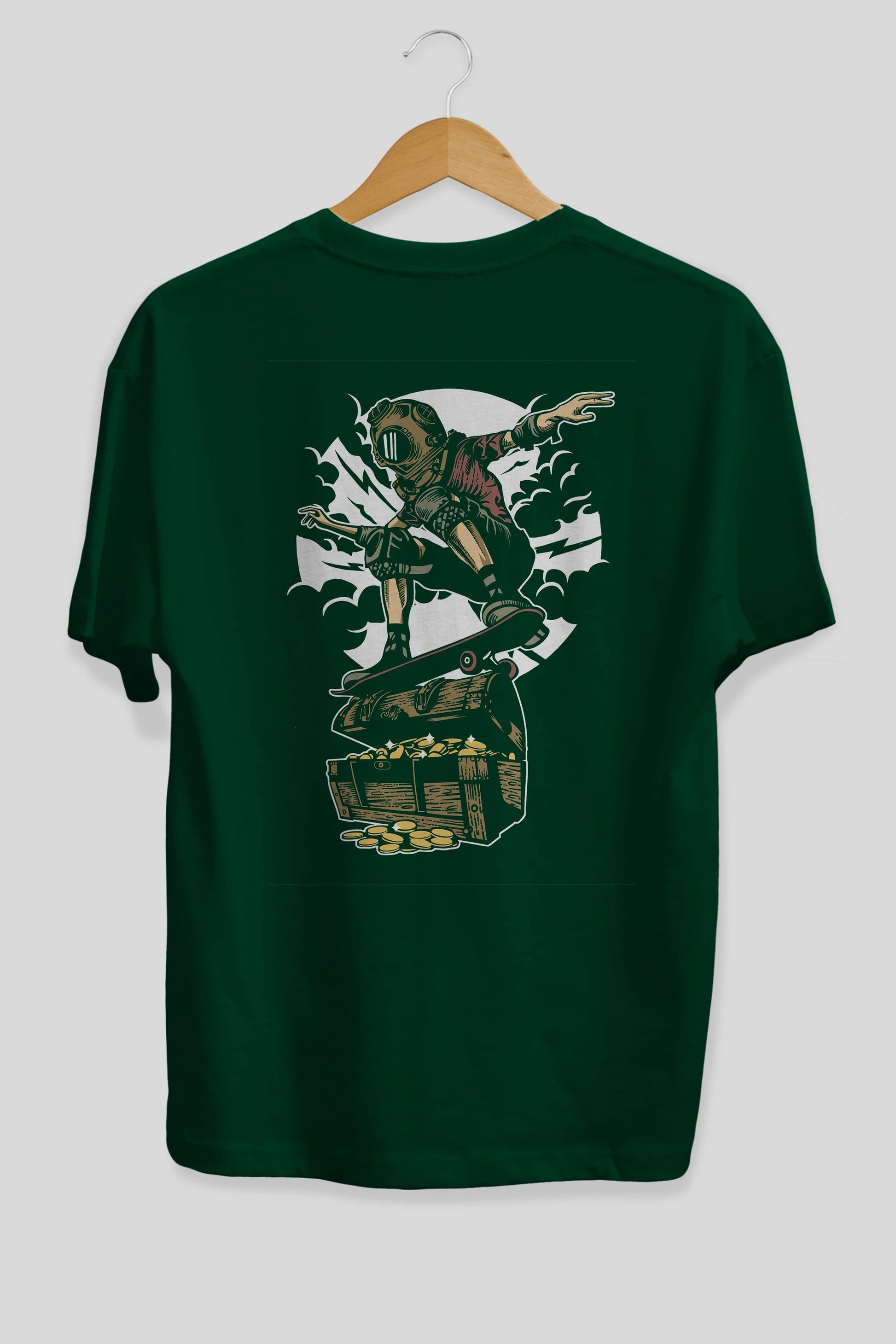 Diver Skater Treasure Arka Baskılı Oversize t-shirt Erkek Kadın Unisex %100 Pamuk