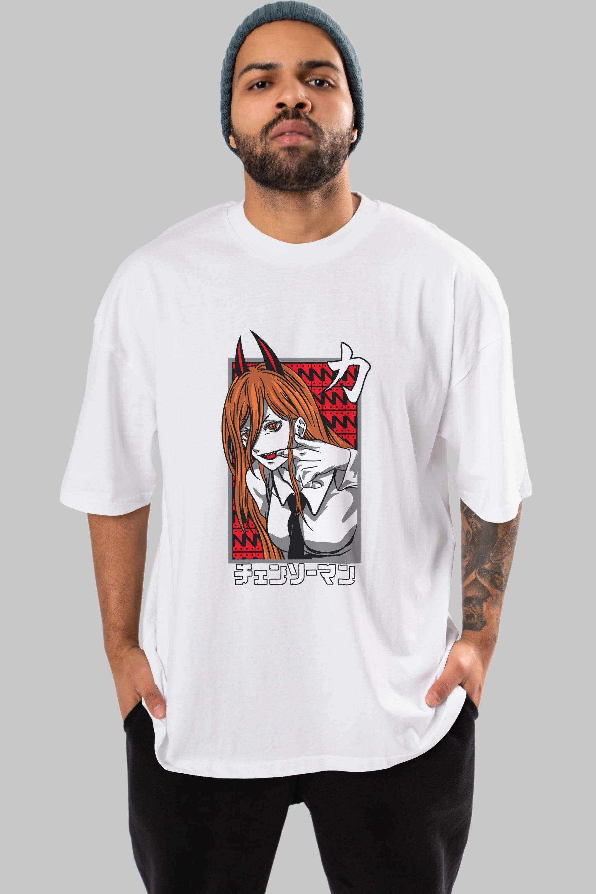 CHAINSAWMAN POWER Anime Ön Baskılı Oversize t-shirt %100 pamuk Erkek Kadın Unisex