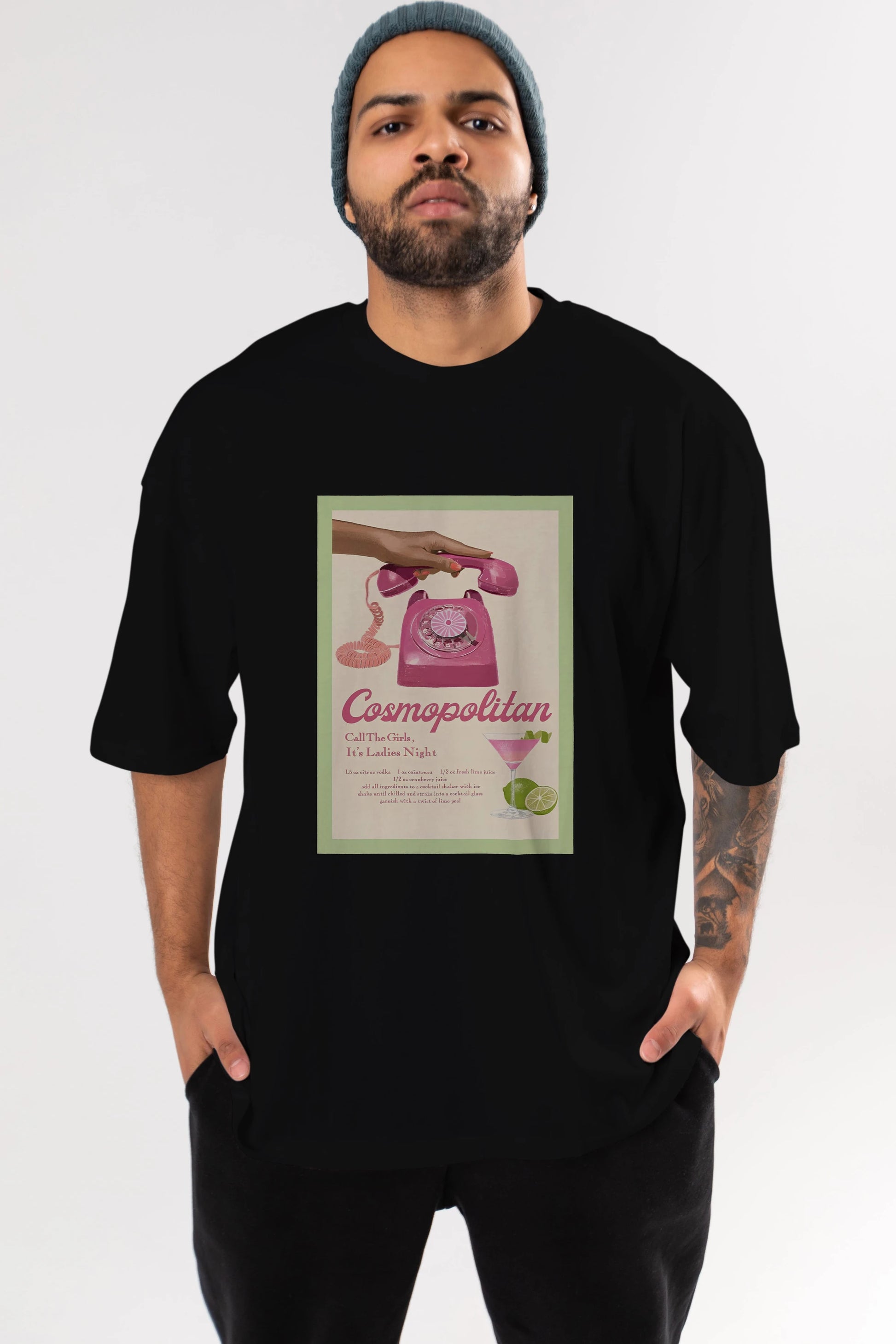 Cosmopolitan 5 Ön Baskılı Oversize t-shirt Erkek Kadın Unisex %100 Pamuk Bisiklet Yaka tişort